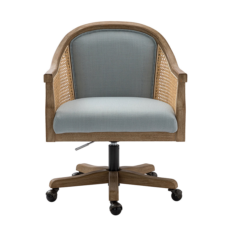 Audrey Task Accent Chair with Rattan Arms - Modern Home Office Chair for Small Spaces, Comfortable Writing Desk Chair with Woven Rattan Backrest - Perfect for Study Rooms, Living Rooms & Cozy Corners