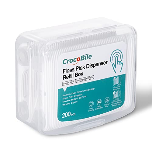 Premium CrocoBile Advanced Clean Floss Picks Refill - 200 Count Strong Elasticity Dental Flossers | No Break & No Shred | Perfect for Floss Pick Dispenser | Ideal for Travel, Office & Family Oral Care