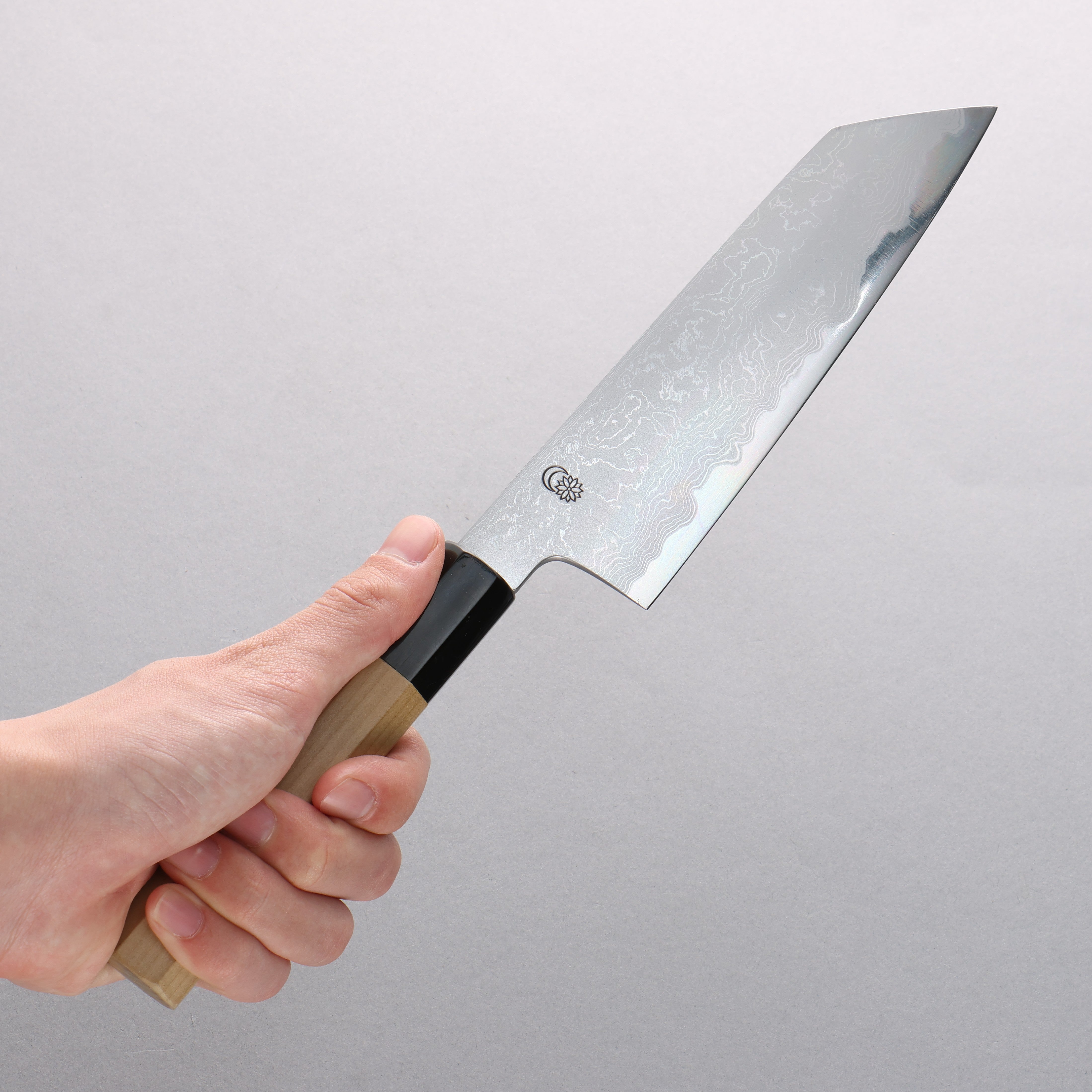 Premium Kikuzuki Blue Steel No.1 Damascus Kiritsuke Santoku Knife 180mm - Japanese Chef Knife with Magnolia Wood Handle - Perfect for Slicing, Dicing & Precision Cutting in Professional & Home Kitchens