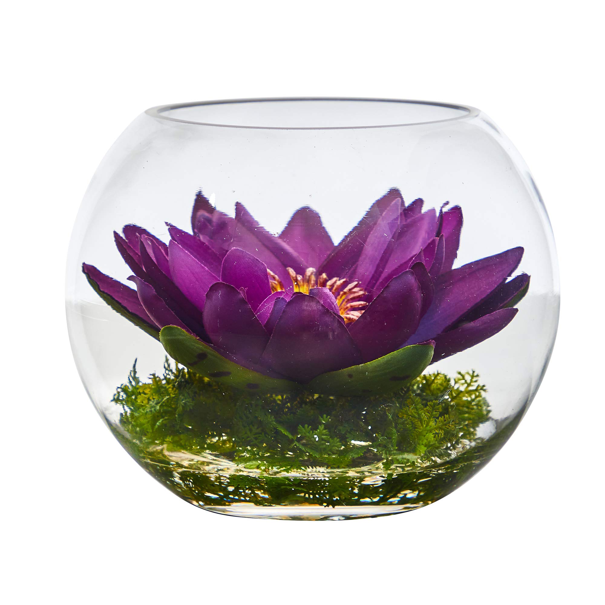 Nearly Natural 8 Inch Artificial Lotus Flower Arrangement in Glass Vase - Elegant Home Decor for Living Room, Bedroom & Office Centerpiece