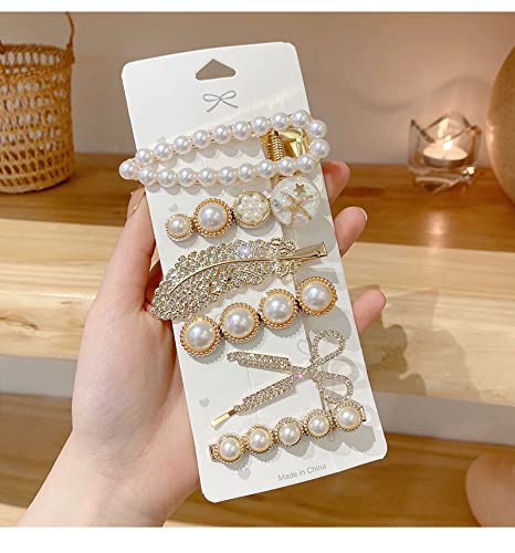 Elegant Pearl Hollow Metal Hair Clips for Women - Korean Style Hair Pins Set of 5 - Perfect for Weddings, Parties & Everyday Styling (White)