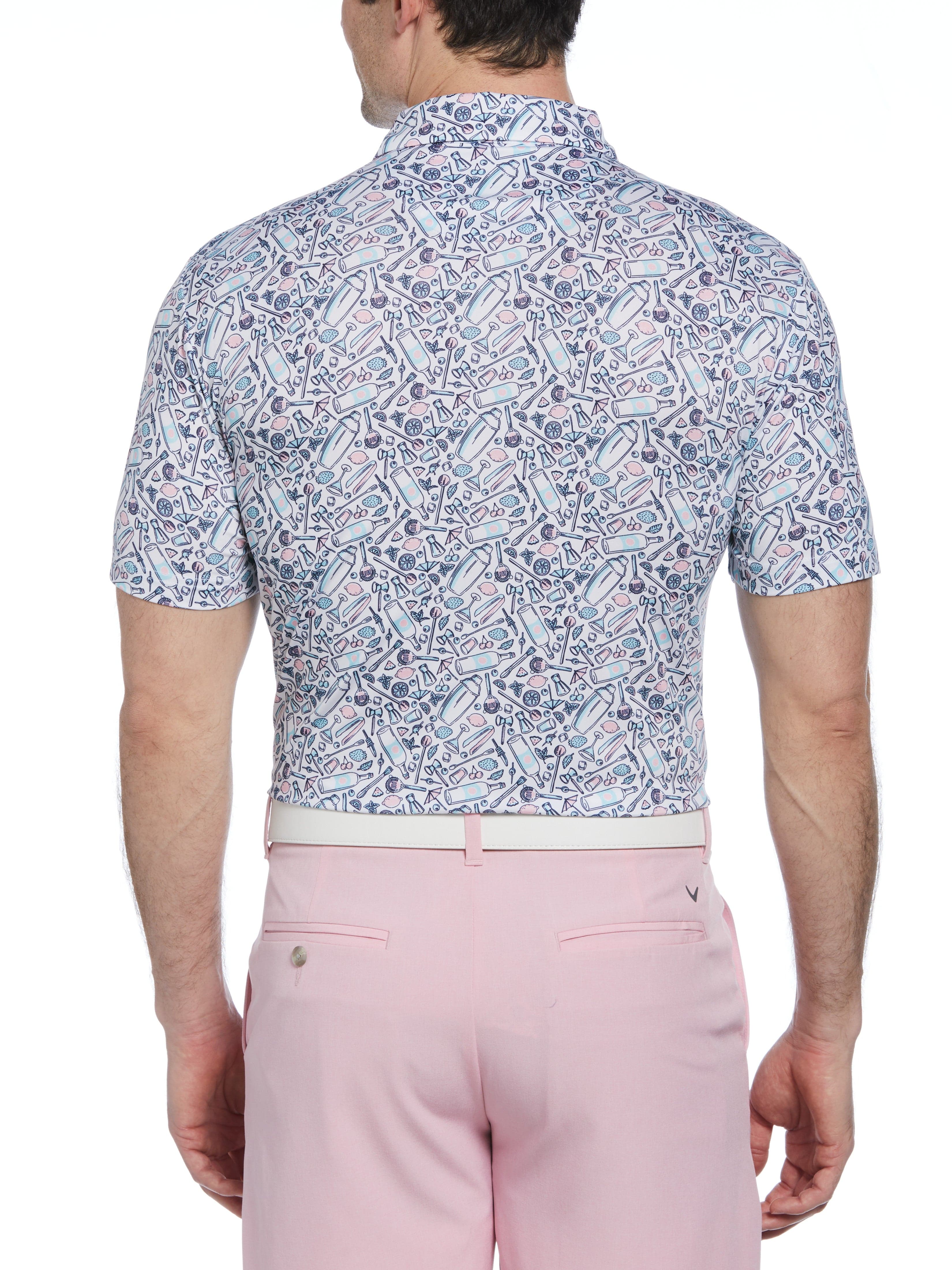Men's Tropical Cocktail Print Short Sleeve Golf Polo Shirt - Breathable Quick-Dry Performance Top for Golf, Beach & Summer Outdoor Activities