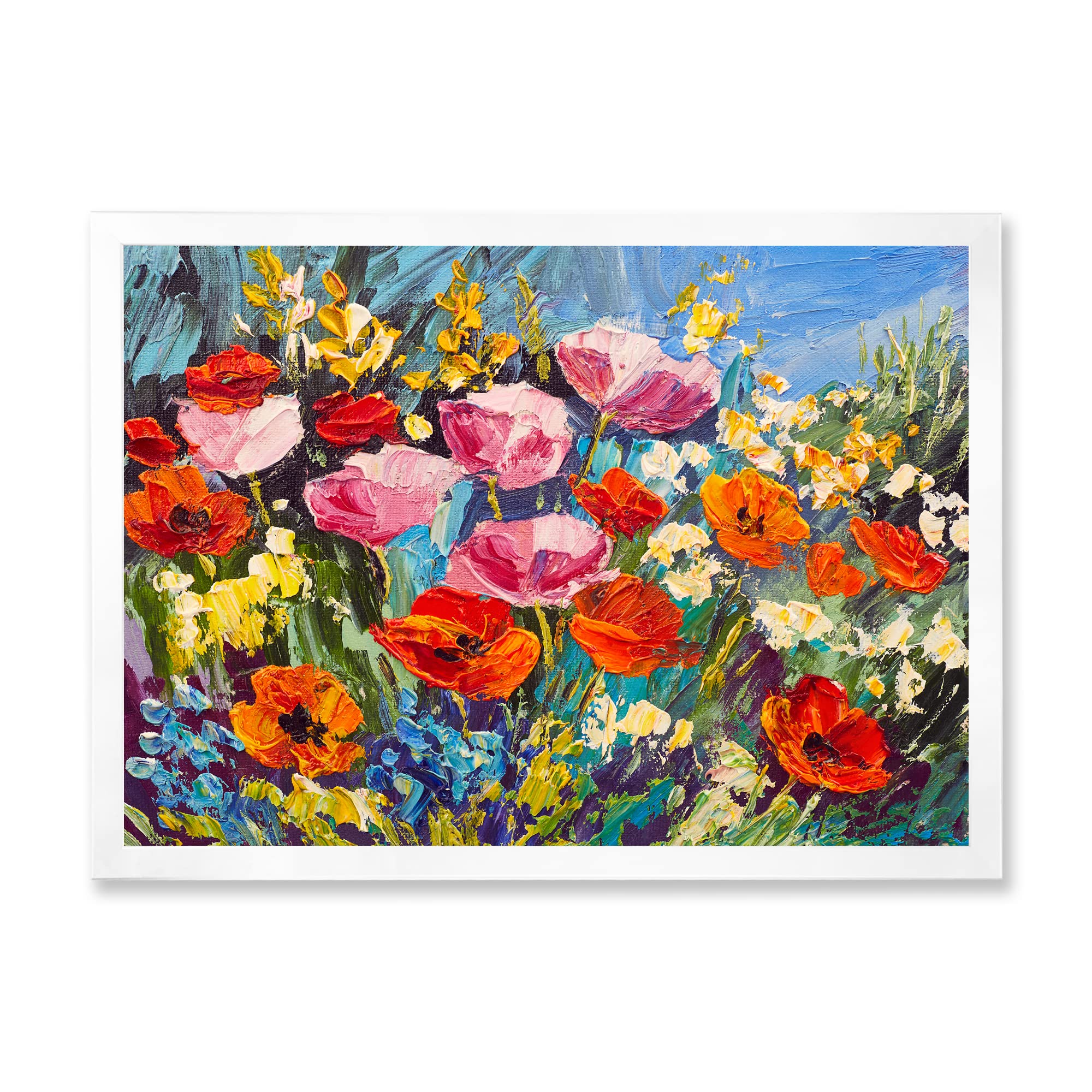 Vibrant Spring Wildflowers Framed Wall Art - Handmade Traditional Floral Painting for Living Room, Bedroom & Office Decor