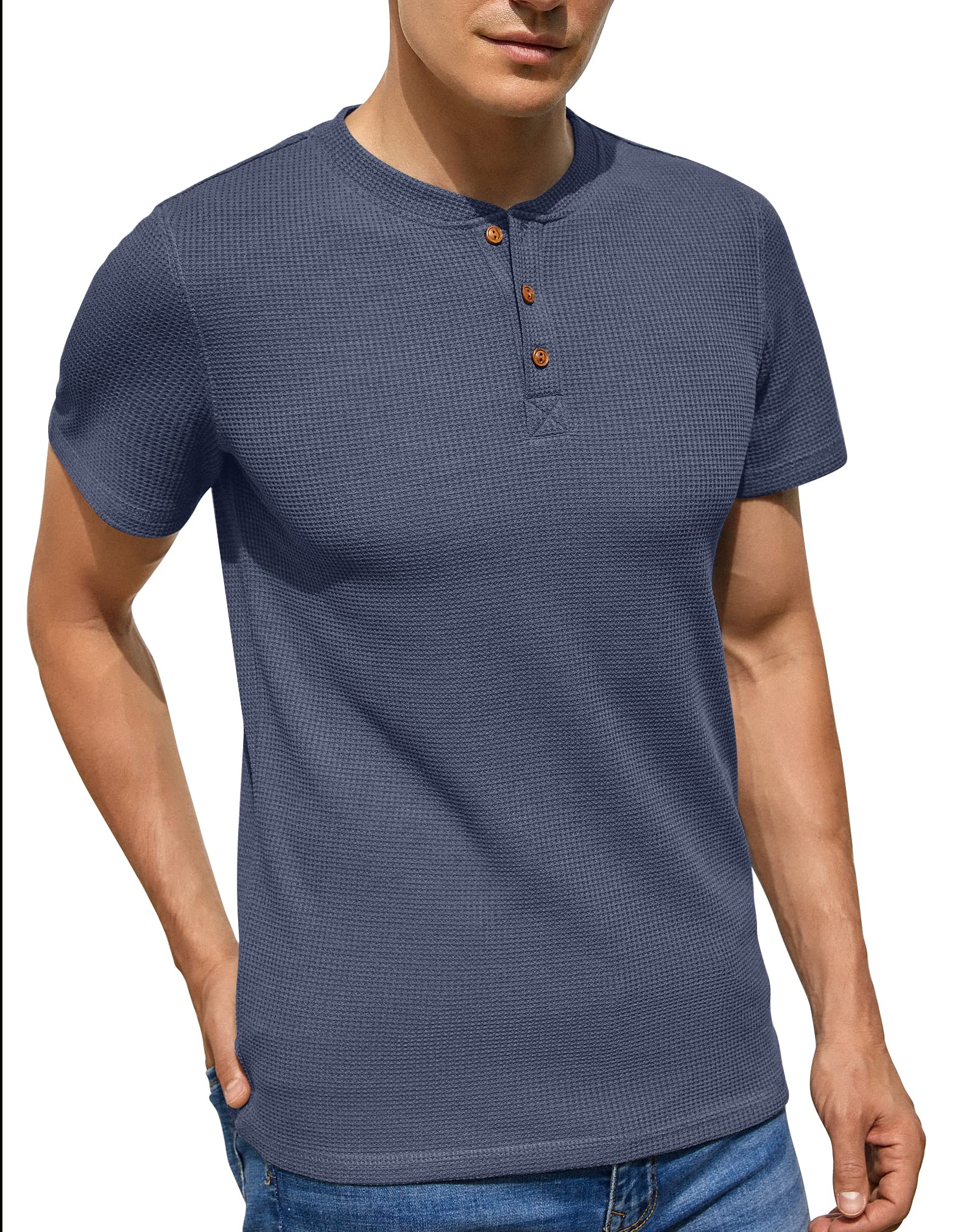 Sailwind Men's Short Sleeve Waffle Henley Shirt - Breathable Casual T-Shirt for Men | Perfect for Summer Outfits, Weekend Wear & Outdoor Activities