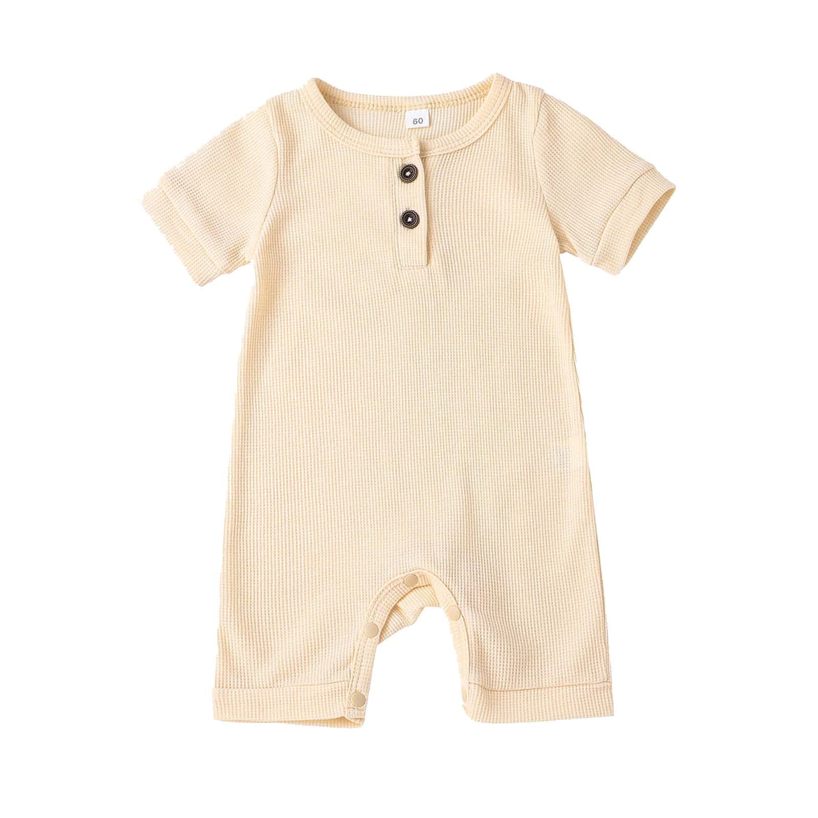 Newborn Baby Boys & Girls Romper Jumpsuit - Summer Short Sleeve Solid Ribbed Infant Outfit for 0-24 Months | Perfect for Playtime, Family Outings & Photo Shoots