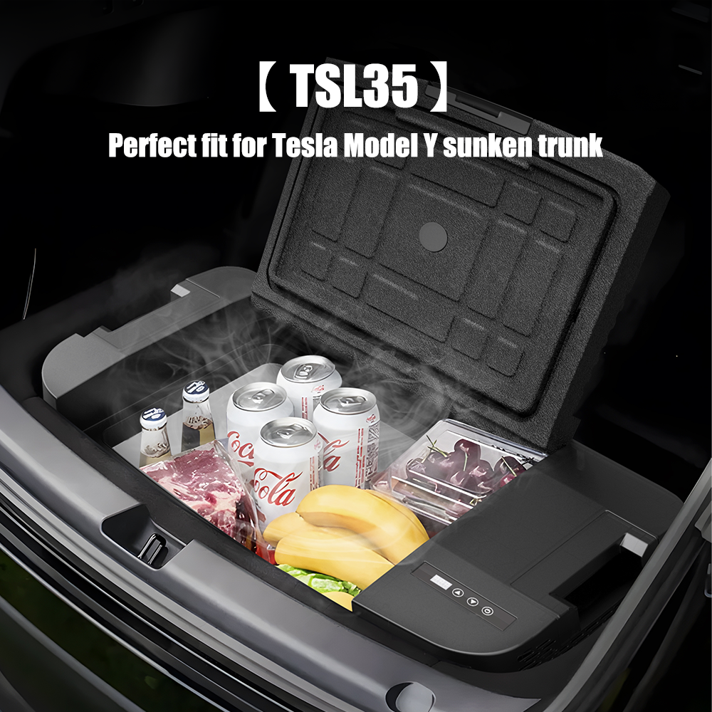 Alpicool TSL35 Portable Car Refrigerator for Tesla Model Y - 12V/24V DC & 110V AC, 35L Compact Freezer for Road Trips, Camping, and Outdoor Adventures