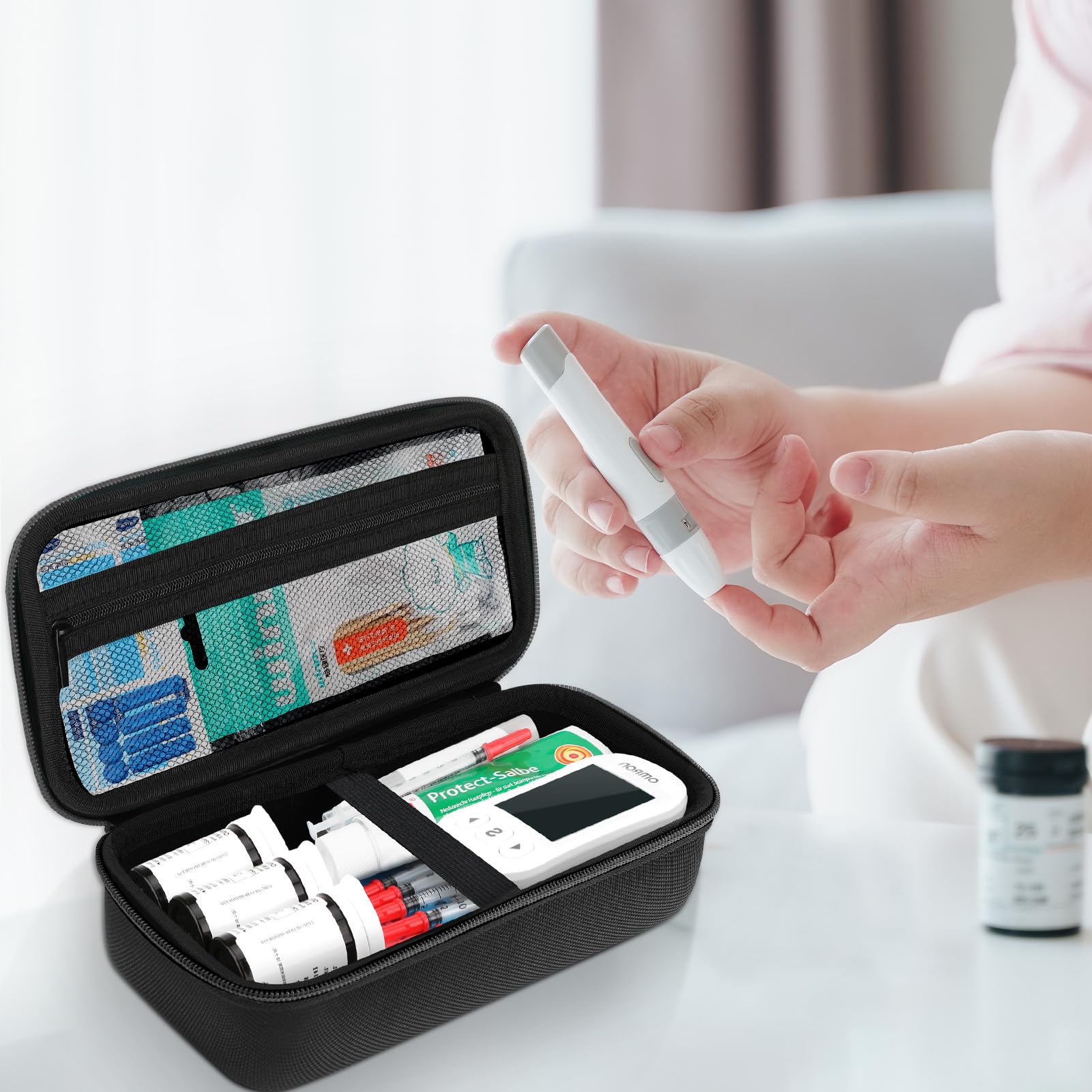 Portable Diabetic Travel Organizer Case for Glucose Monitor, Insulin Pens, Test Strips & Lancets - Compact Diabetes Supply Storage Bag (Case Only) - Perfect for Travel, Work & Daily Diabetes Management