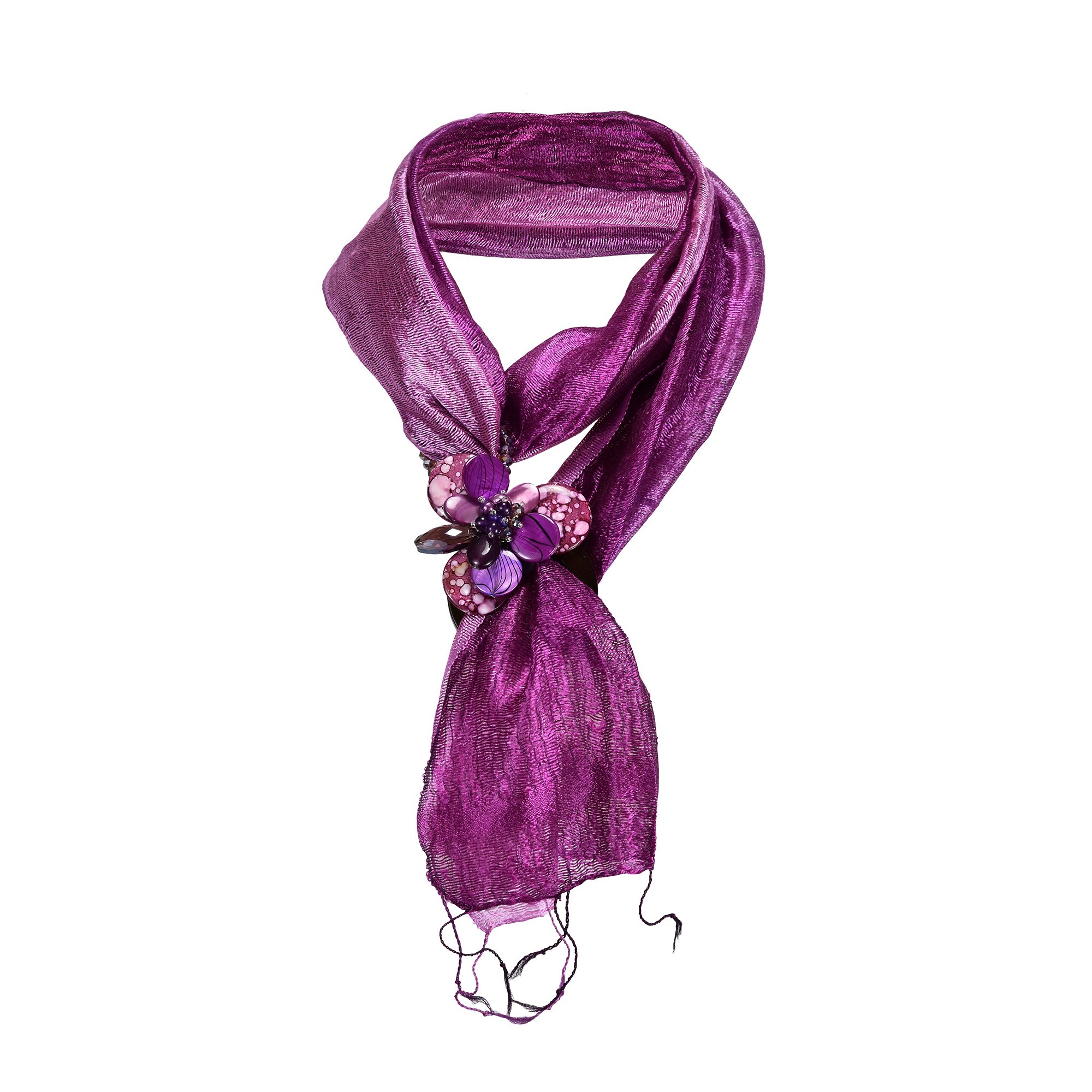 AeraVida Purple Floral Mix Stone Buckle Pendant Necklace with Bamboo Yarn Scarf - Elegant Bohemian Jewelry for Women, Perfect for Parties, Weddings & Everyday Wear