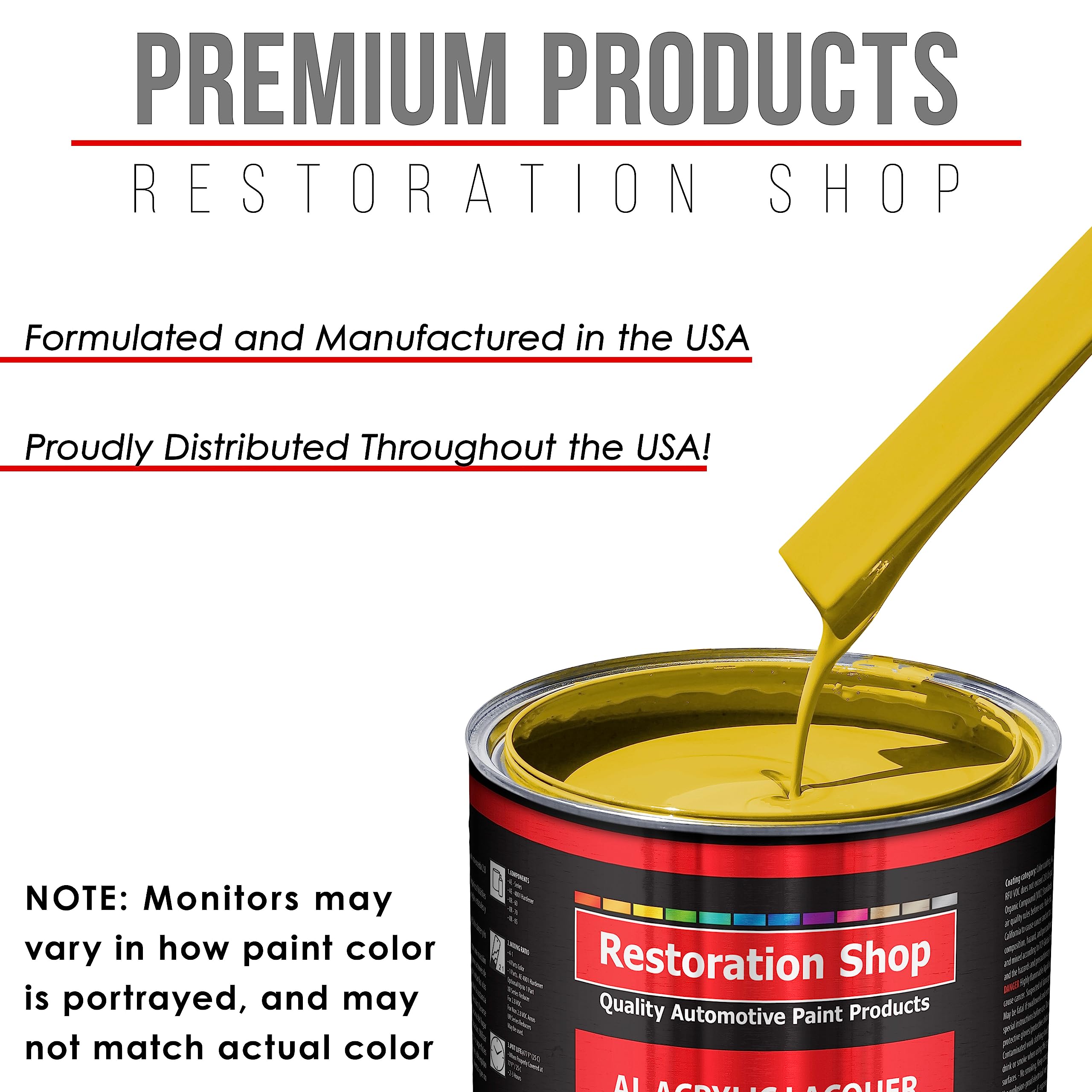 Restoration Shop Electric Yellow Acrylic Lacquer Auto Paint - Complete Quart Paint Kit with Medium Thinner for Cars, Trucks, Guitars & Furniture - Professional Gloss Finish for Automotive Refinishing & DIY Projects - Perfect for Vehicle Touch-Ups, Instrument Customization & Home Furniture Restoration
