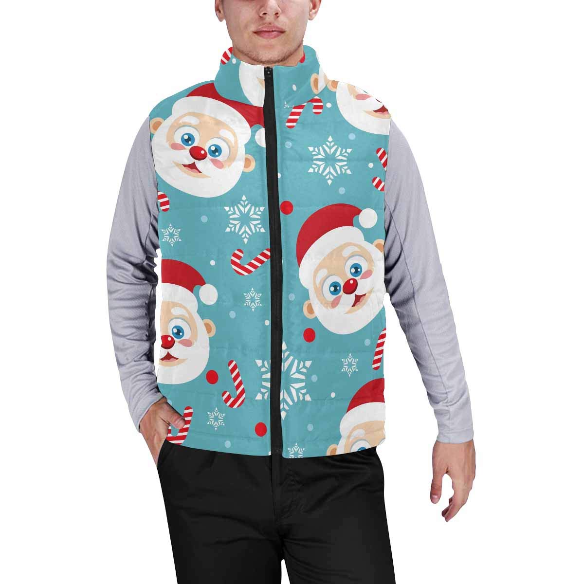 InterestPrint Men's Lightweight Softshell Vest - Santa Clause, Candy Cane & Snowflake Design - Perfect for Camping, Hiking & Winter Outdoor Activities
