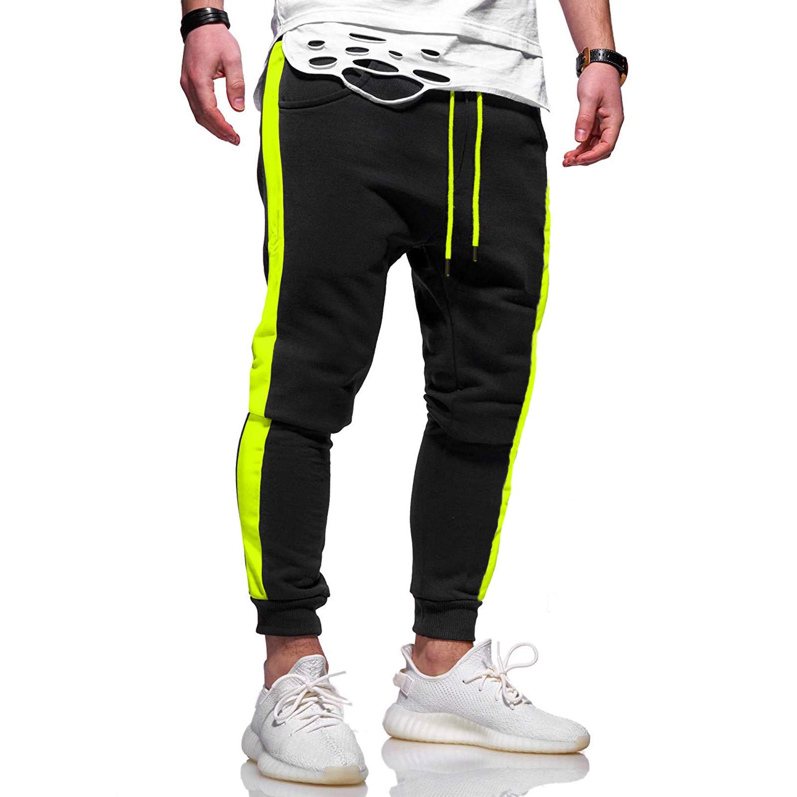WOCACHI Men's Color Block Jogger Pants with Side Stripes - Athletic Gym Running Sweatpants for Workout & Streetwear Style | Perfect for Training, Casual Wear & Outdoor Activities