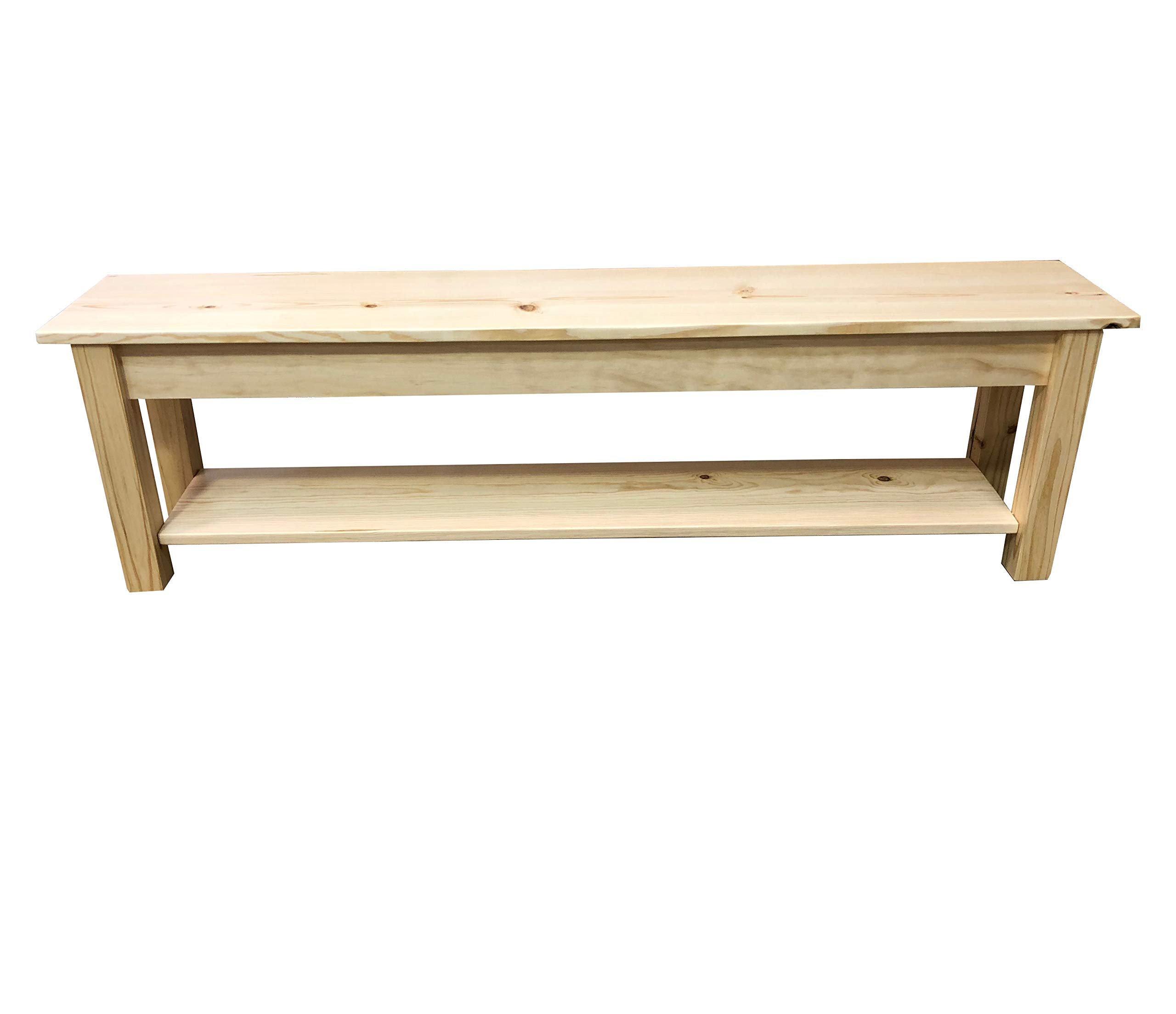 Pine Wood Storage Bench with Shelf - 66