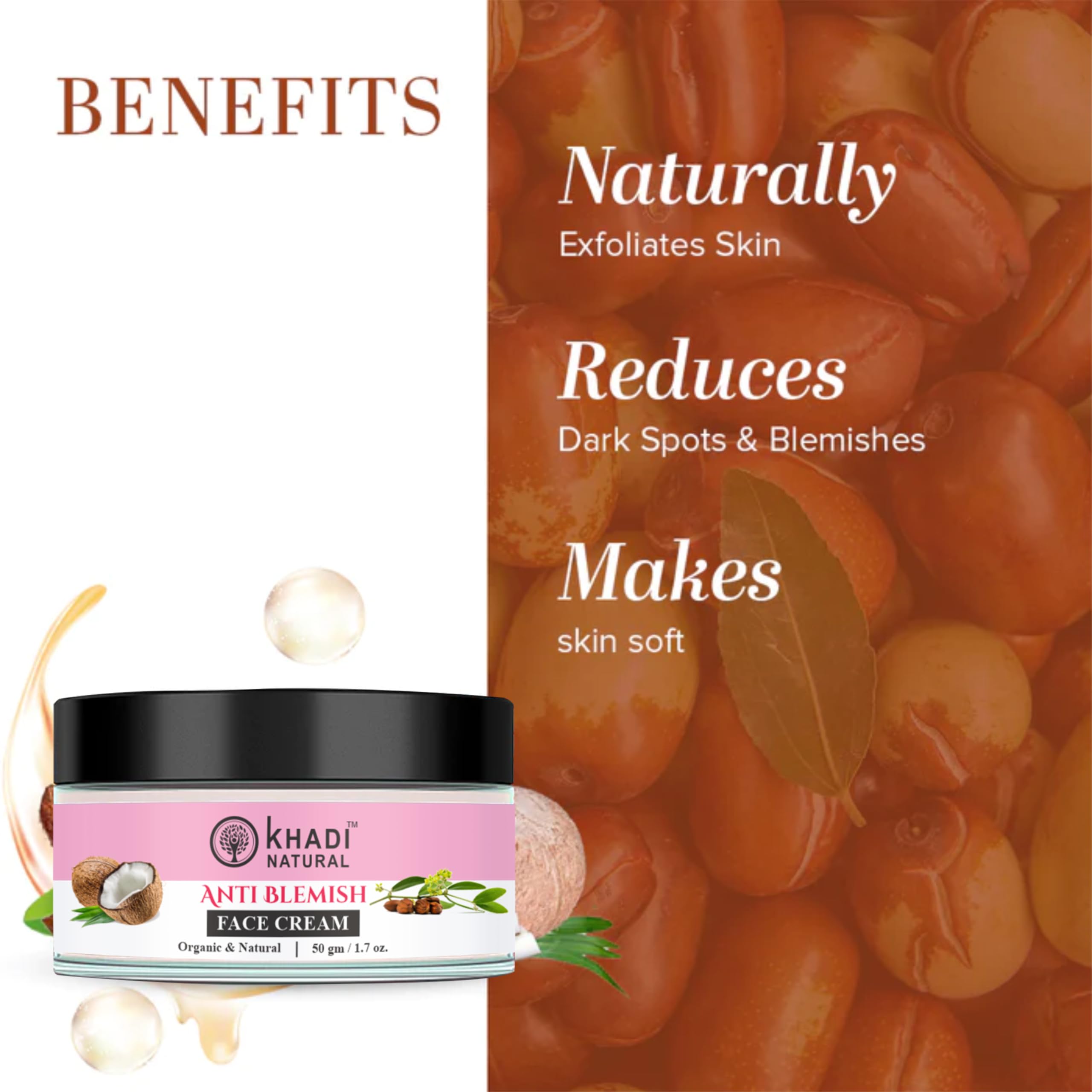 Khadi Natural Anti Blemish Cream 50G - Herbal Solution for Clear & Radiant Skin | Pack of 2 | Acne Treatment, Dark Spot Remover, Skin Brightening | Perfect for Daily Skincare Routine & Travel