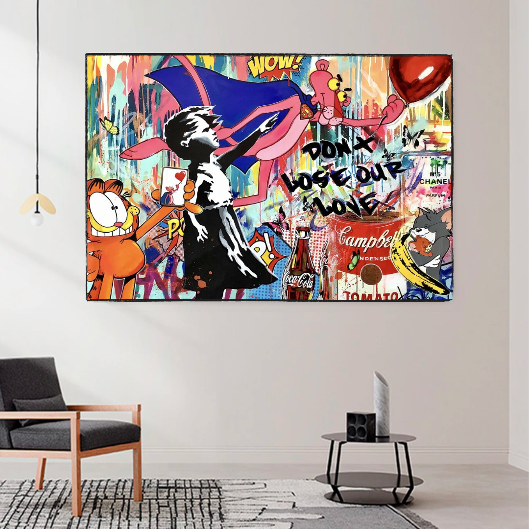 Banksy 'Don't Lose Love' Canvas Wall Art Print - Urban Street Art Home Decor for Living Room, Bedroom & Office