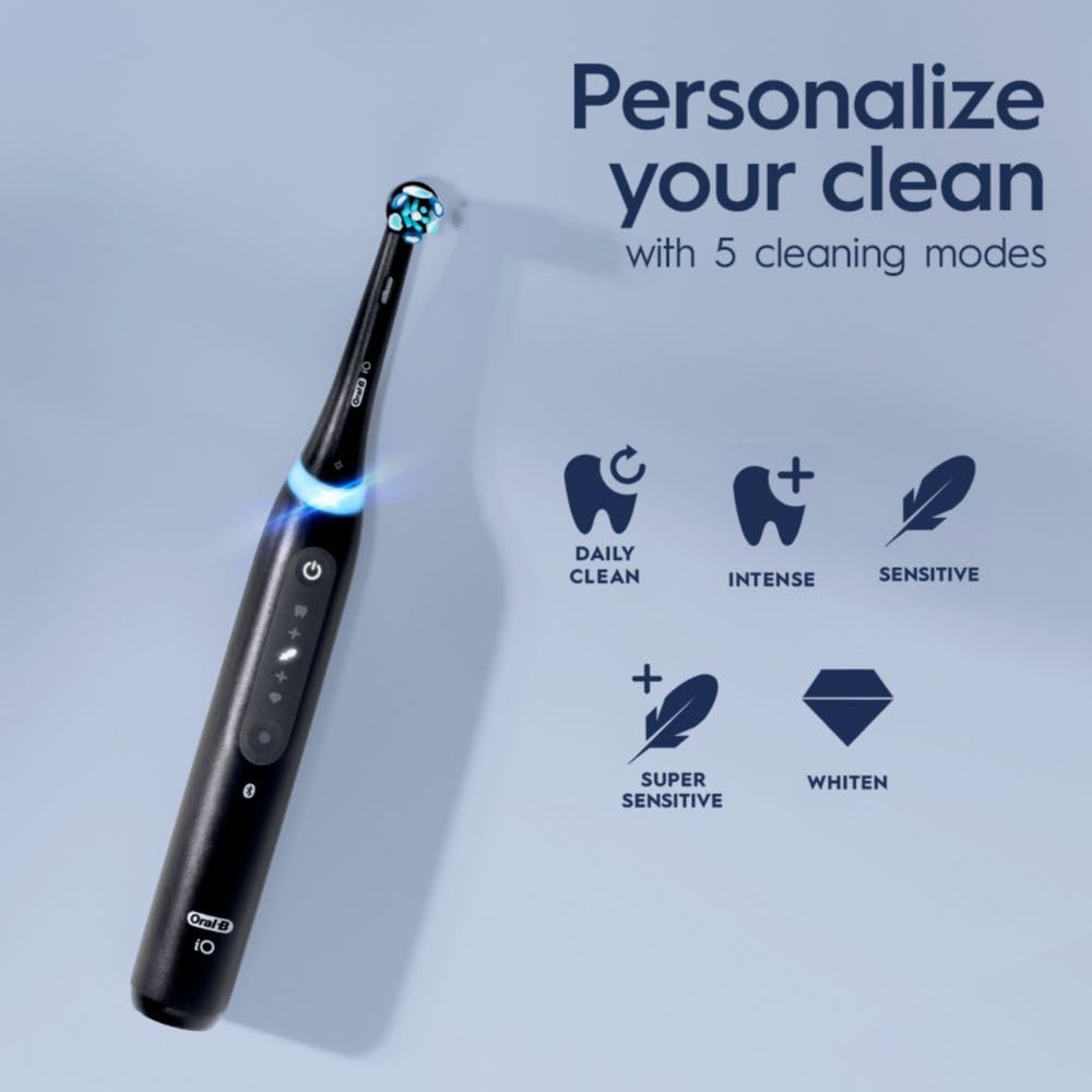 Oral-B iO5 Deep Clean + Whitening Rechargeable Electric Toothbrush with Pressure Sensor, 5 Modes & Travel Case - Black | Professional Teeth Cleaning for Home & Travel Use