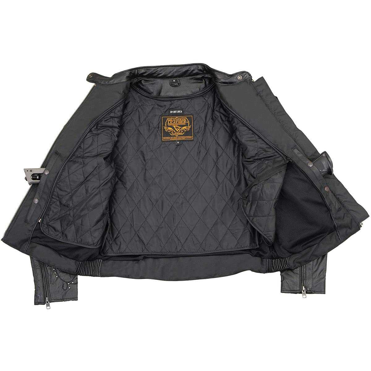 Milwaukee Leather ML1952 Women's Black Embroidered Wing & Stud Design Leather Scooter Jacket - Stylish Motorcycle Riding & Urban Fashion Outerwear