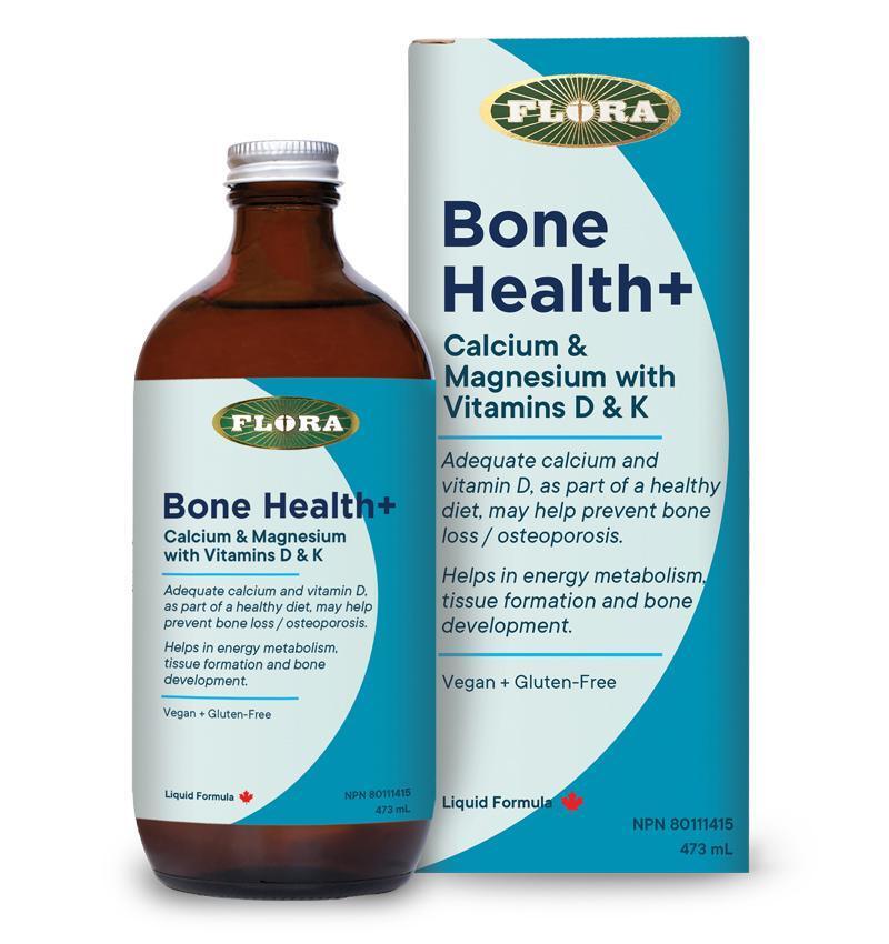 Flora Bone Health+ Calcium & Magnesium Supplement with Vitamins D & K - 16oz Liquid Formula for Strong Bones & Joint Support - Ideal for Adults & Seniors Daily Wellness Routine