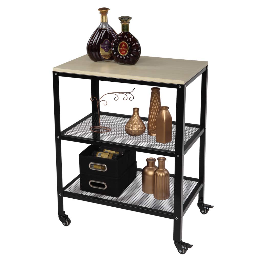 3-Tier Rolling Microwave Cart with Metal Frame - White Kitchen Utility Cart & Bakers Rack Storage Organizer for Living Room, Bedroom, or Office - Perfect for Small Spaces, Microwave Stand, and Extra Counter Storage