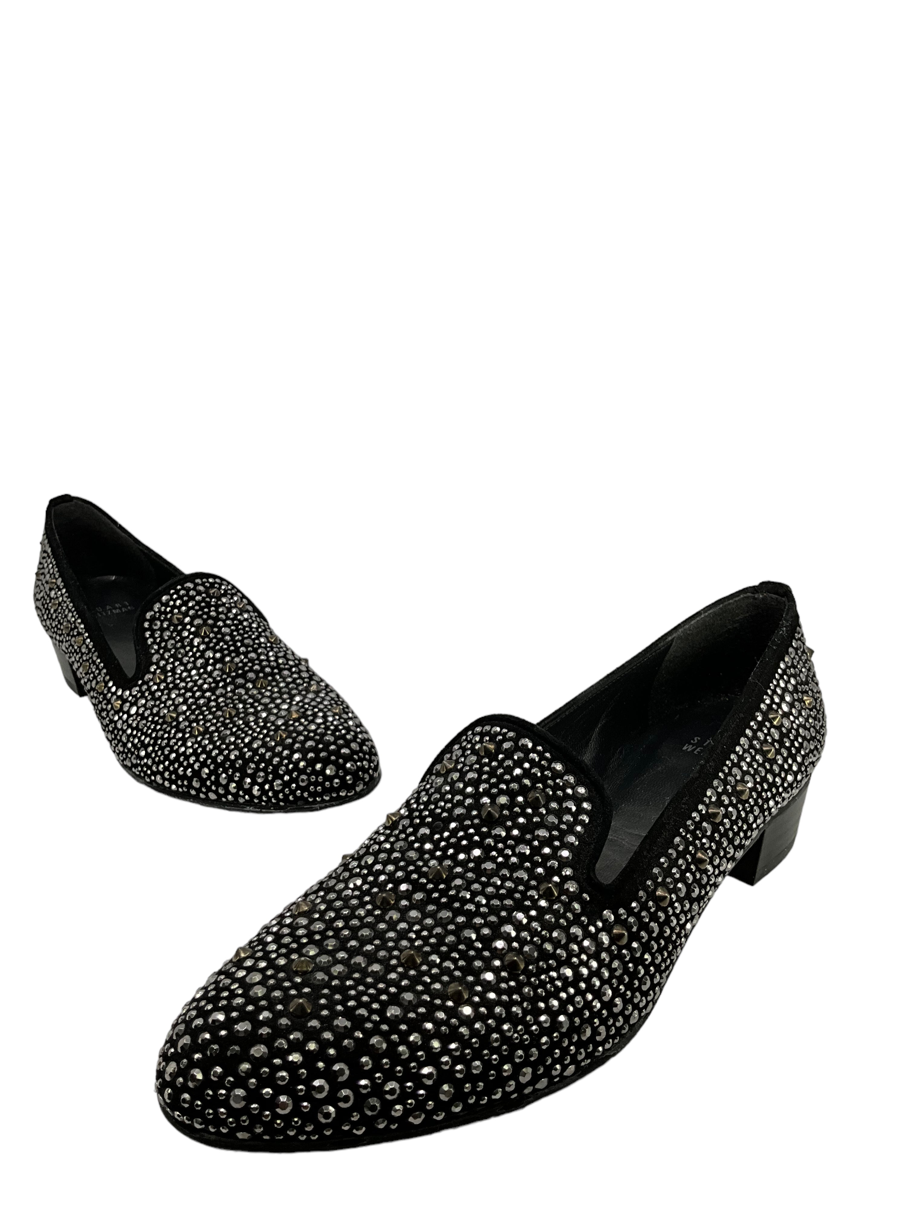 Stuart Weitzman Embellished Smoking Slippers for Women - Size 7.5 | Elegant Flat Shoes with Rhinestone Details | Perfect for Parties, Weddings & Evening Events