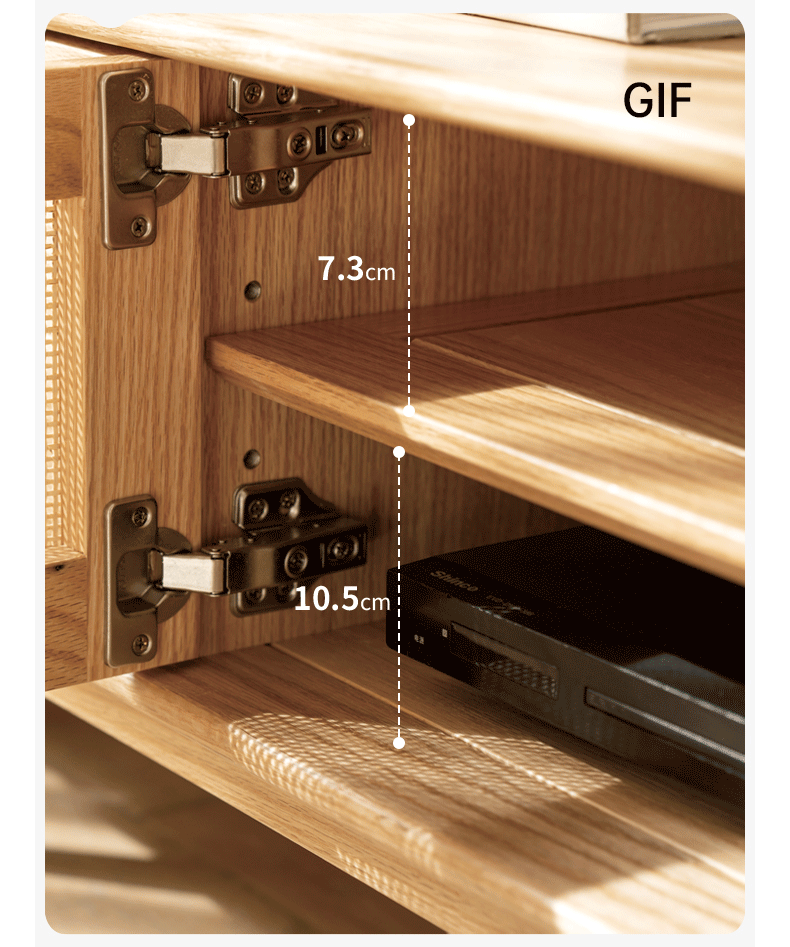 Solid Oak Wood TV Stand with Rattan Doors - Stylish Media Console for Living Room, Bedroom, or Home Theater