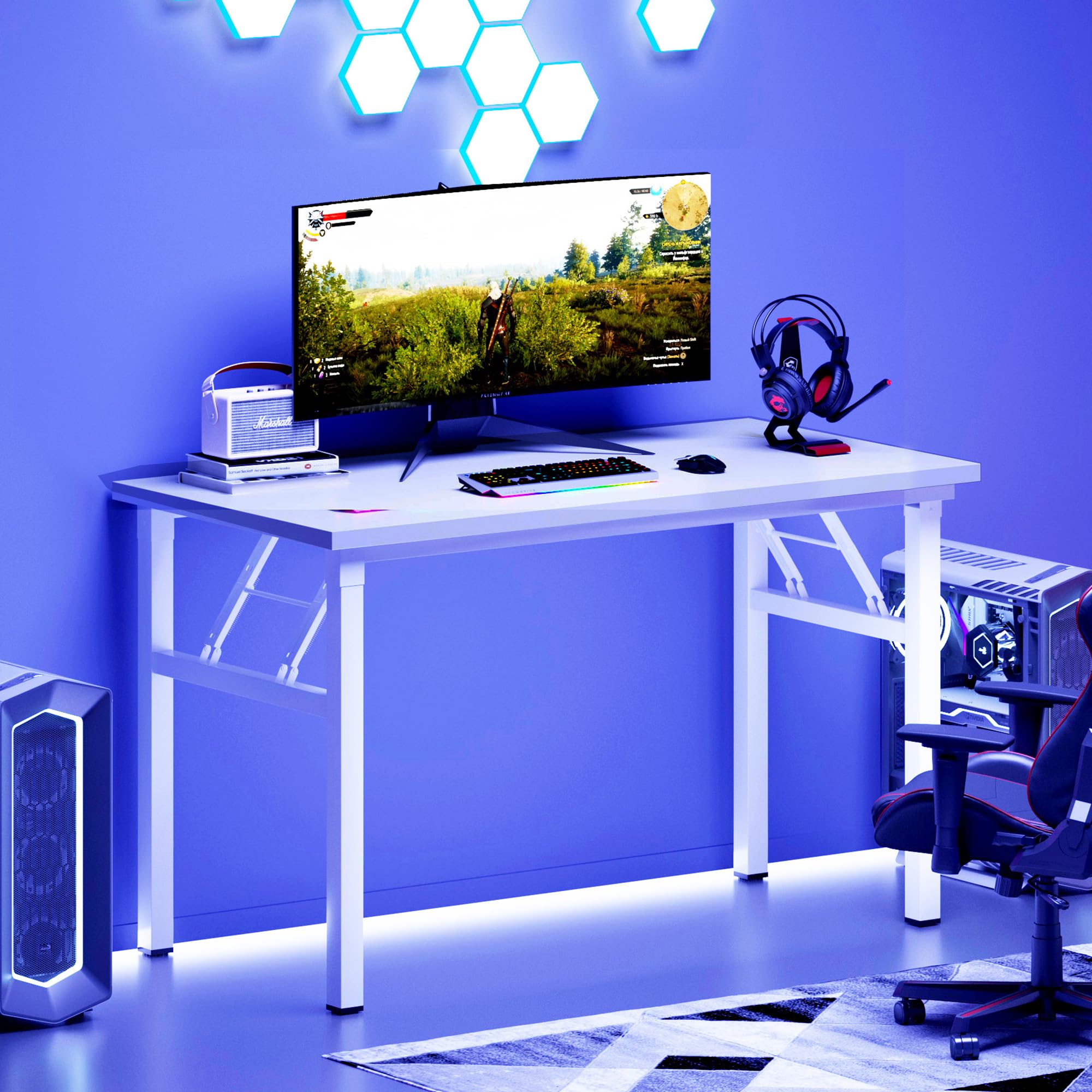 DlandHome 47-inch Folding Computer Desk - Portable Workstation for Home Office, Study, Conference & Activities - Sturdy White Fully Assembled Table (Model DND-ND5-120WW) | Perfect for Small Spaces, Dorm Rooms & Multi-Purpose Use