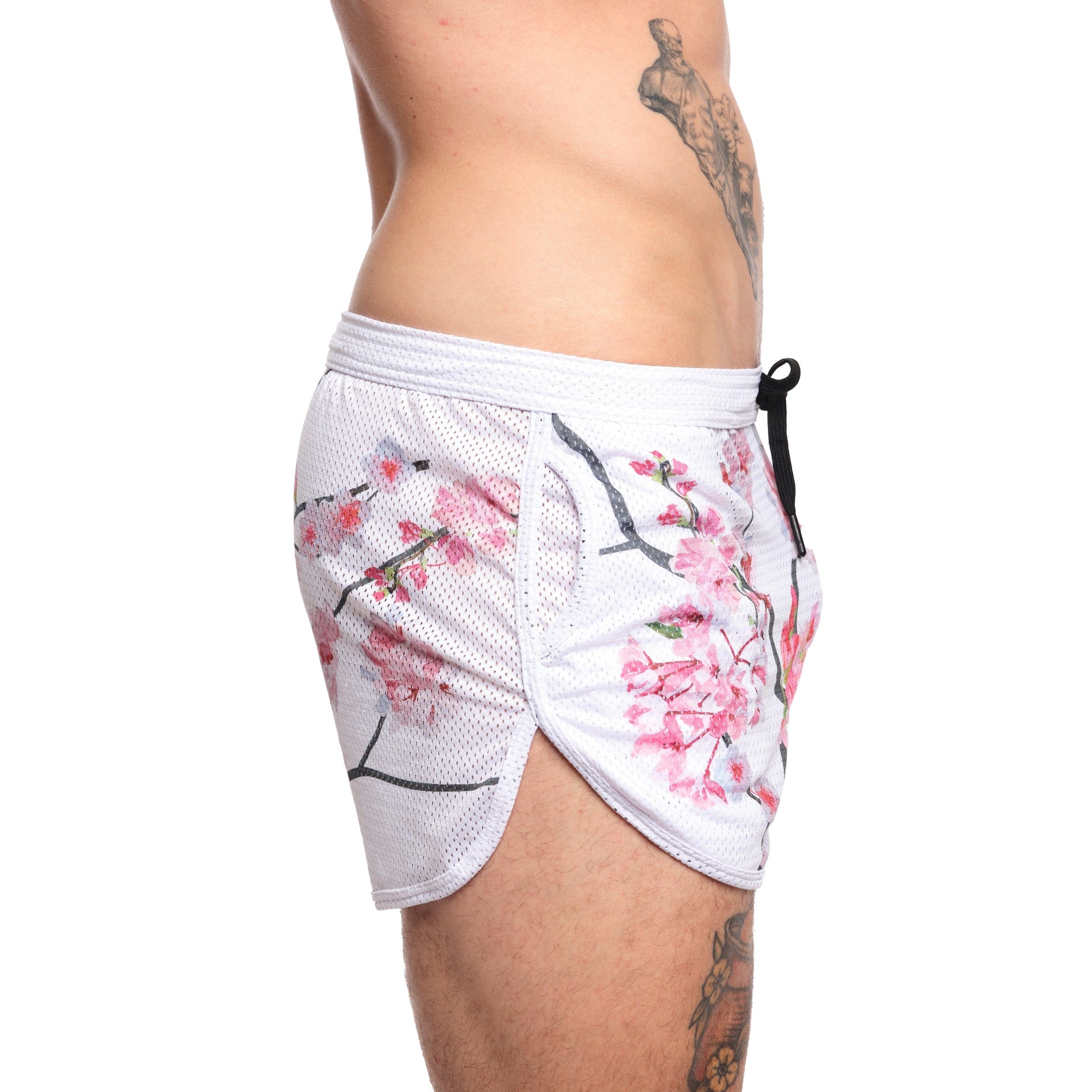 Cherry Blossom Mesh Shorts in White - Floral Lace Athletic Running Shorts for Women | Perfect for Yoga, Gym Workouts & Summer Fashion