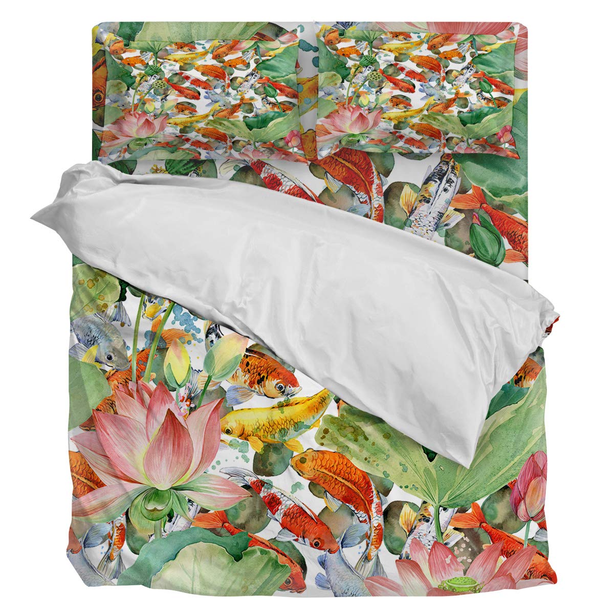Luxury 4-Piece Full Size Duvet Cover Set - Soft Sunflower Bedding with 1 Duvet Cover, 1 Sheet & 2 Pillowcases - Carp & Lotus Lucky Design for Cozy Bedroom Decor