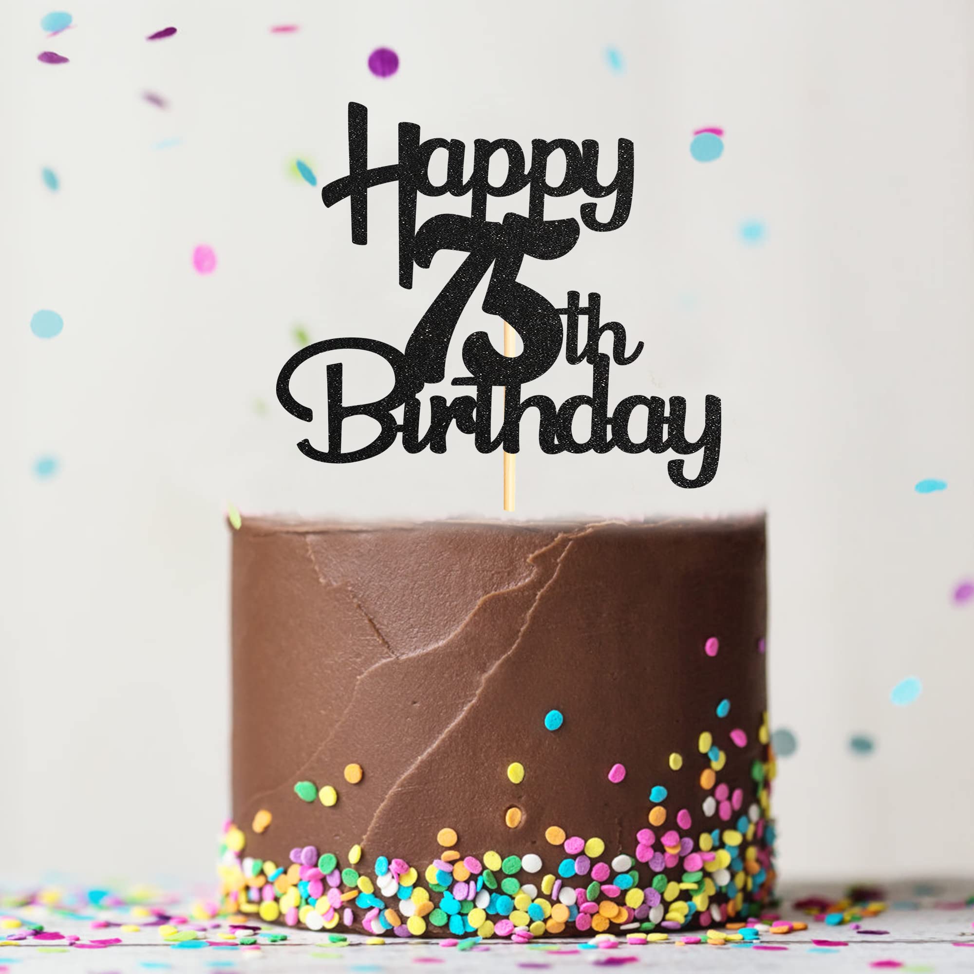 Black Glitter 75th Birthday Cake Topper - Cheers to 75 Fabulous Years - 1 Pack - Perfect for Milestone Birthday Cakes, Retirement Parties & Anniversary Celebrations
