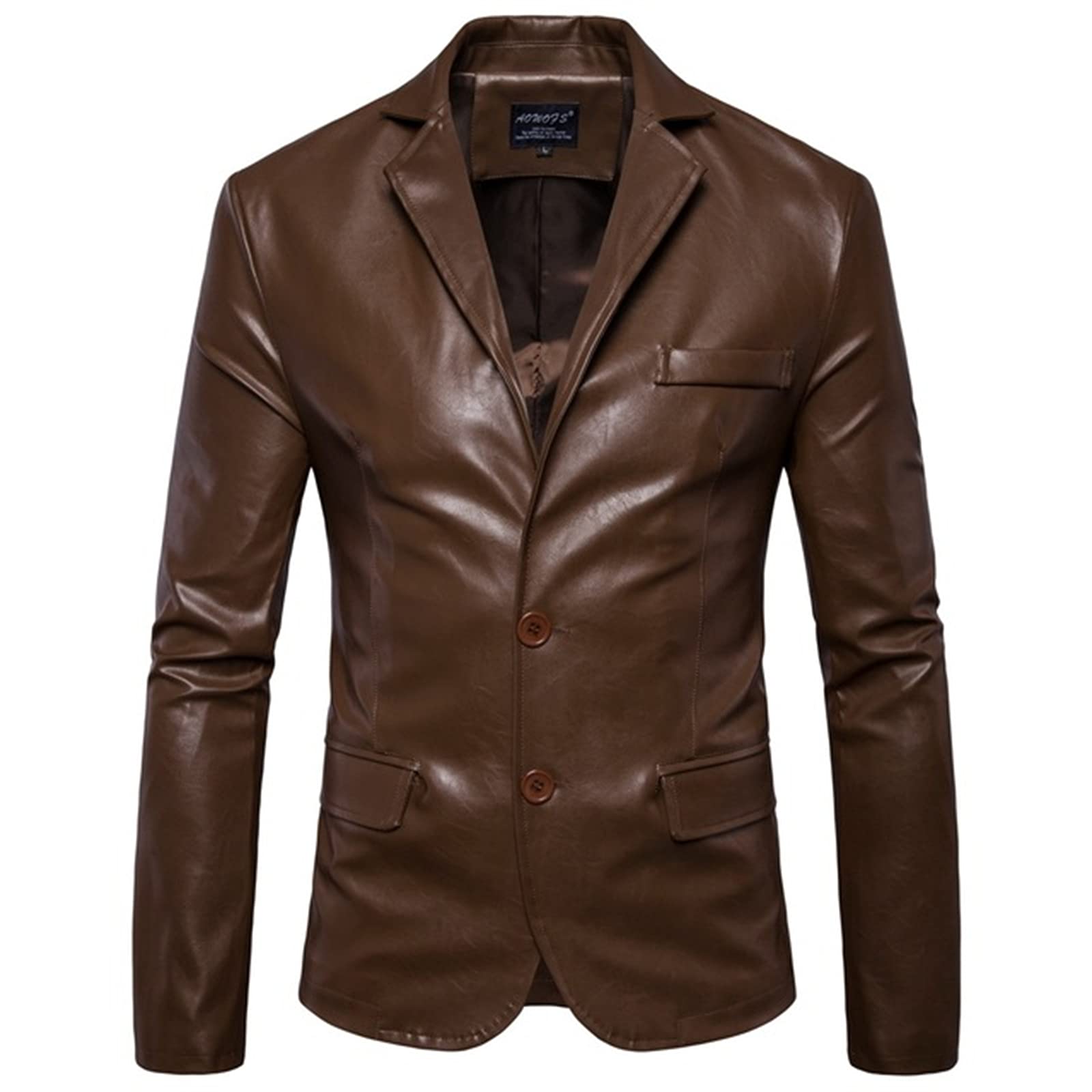 Men's Classic Solid Color PU Leather Jacket - Business Casual Blazer Coat for Office & Formal Occasions | 2021 Trendy Men's Suit Jacket