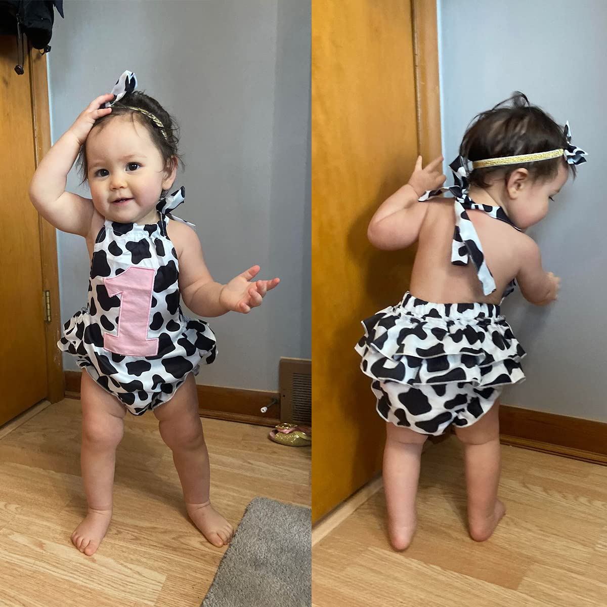Baby Girl 1st Birthday Outfit - Cute Cow Print Bodysuit for First Birthday Party & Photo Shoot | Perfect for Birthday Celebrations, Cake Smash & Family Photos
