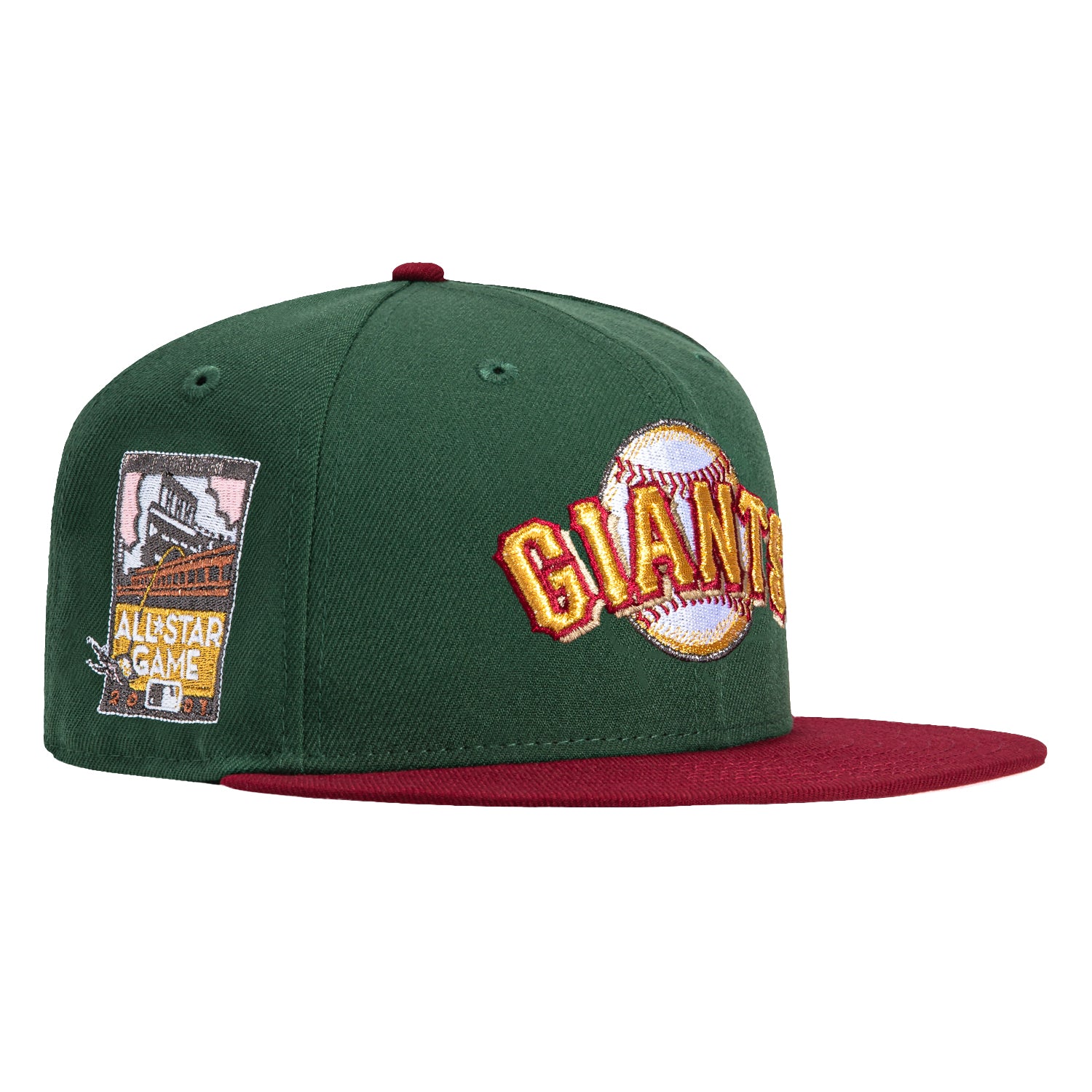 New Era 59Fifty Velvet San Francisco Giants 2007 All-Star Game Patch Snapback Hat - Green & Cardinal Red | Vintage MLB Baseball Cap for Fans & Collectors | Perfect for Games, Streetwear & Sports Memorabilia Display