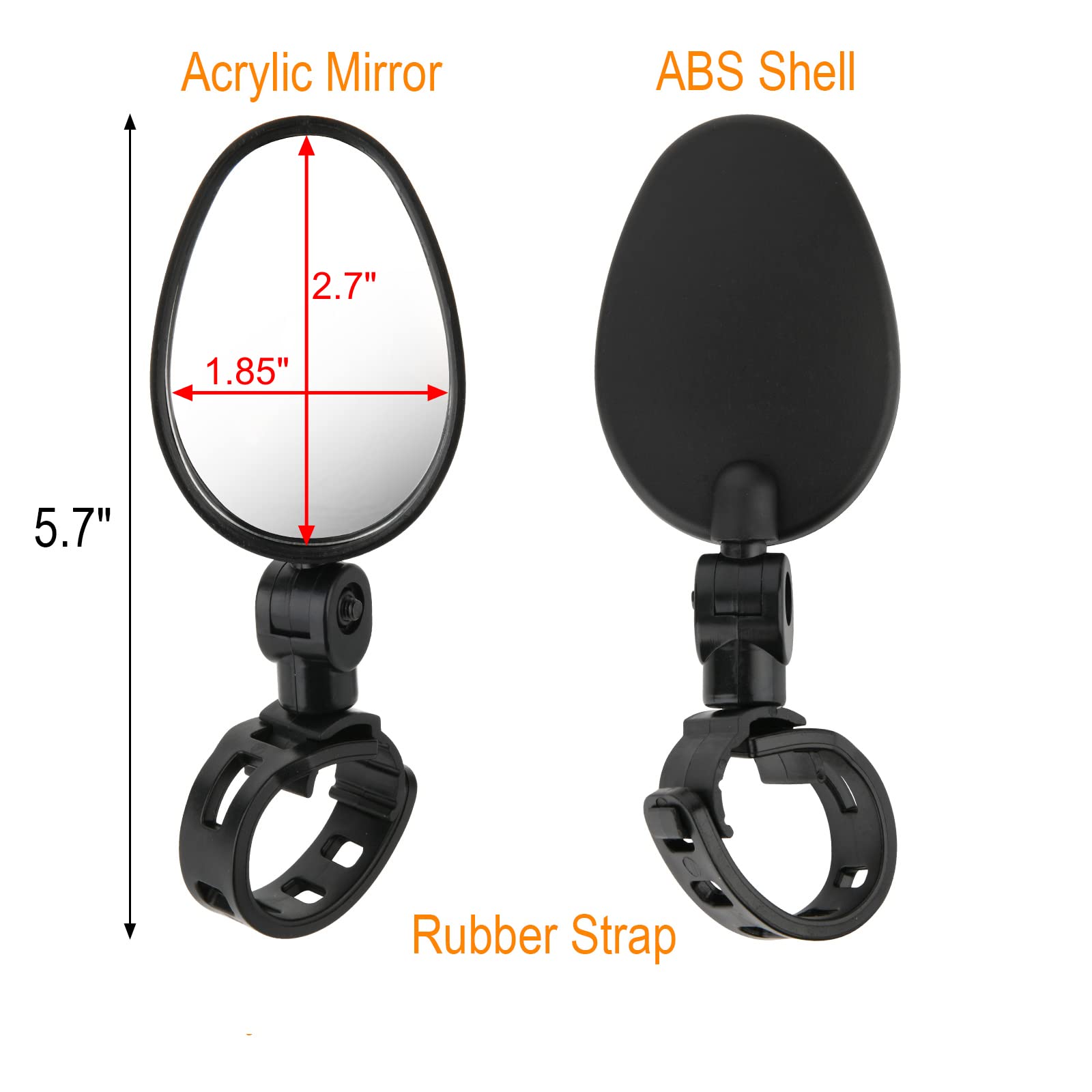 2 Pack Bike Mirror - 360° Adjustable Acrylic Rear View Safety Mirror for Mountain/Road Bicycles | Handlebar Mount Cycling Accessories | Perfect for Commuting, Trail Riding & Urban Cycling Safety