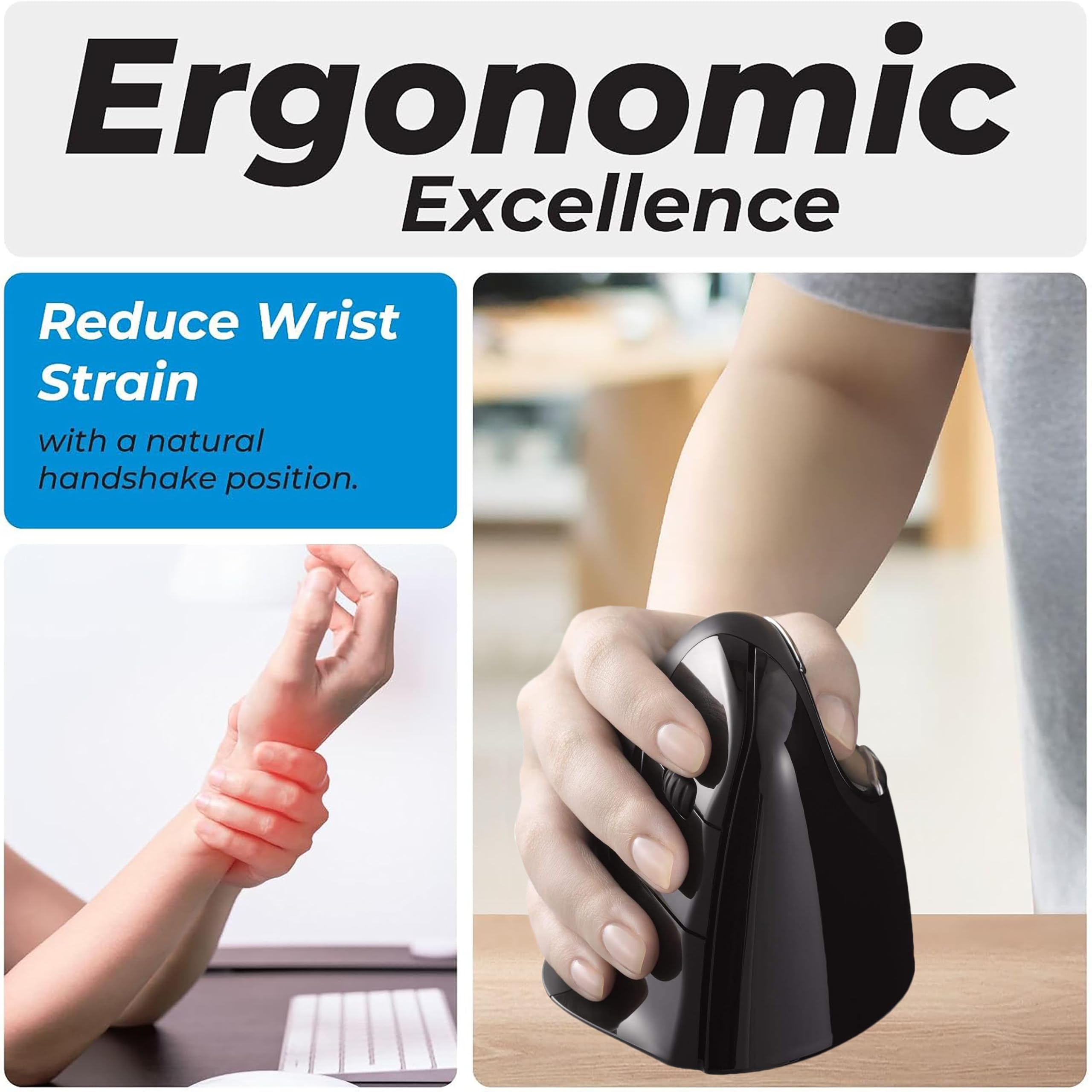 Evoluent VM4RM VerticalMouse 4 - Right Hand Ergonomic Wireless Mouse with Bluetooth for Mac OS (Regular Size) - Reduce Wrist Pain for Office Work, Gaming & Graphic Design