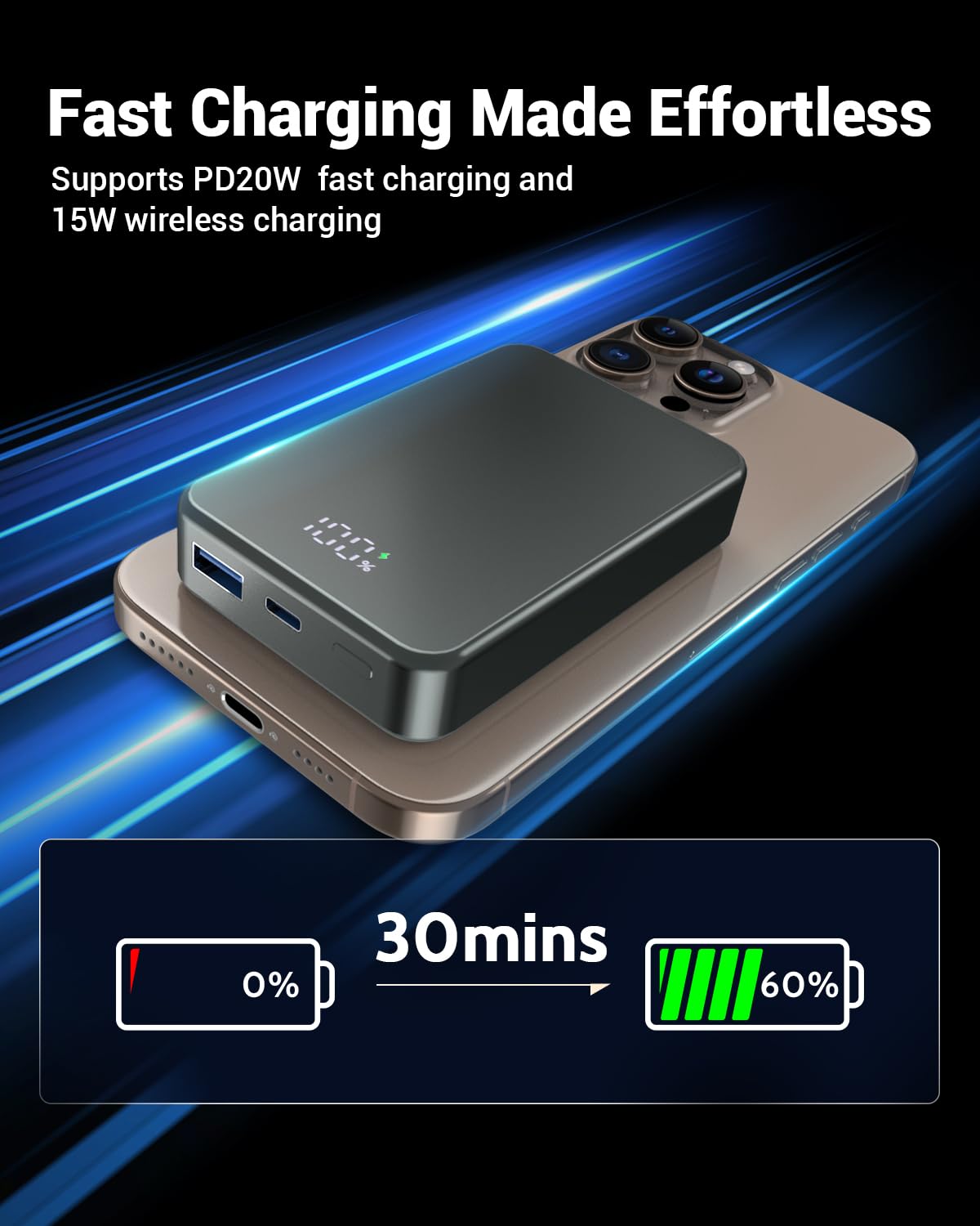 26800mAh Magnetic Power Bank with Magsafe - 20W USB-C Fast Charging Portable Battery for iPhone 16/15/14/13/12 Series | Aluminum Alloy Wireless Charger | Perfect for Travel, Camping & Daily Commute