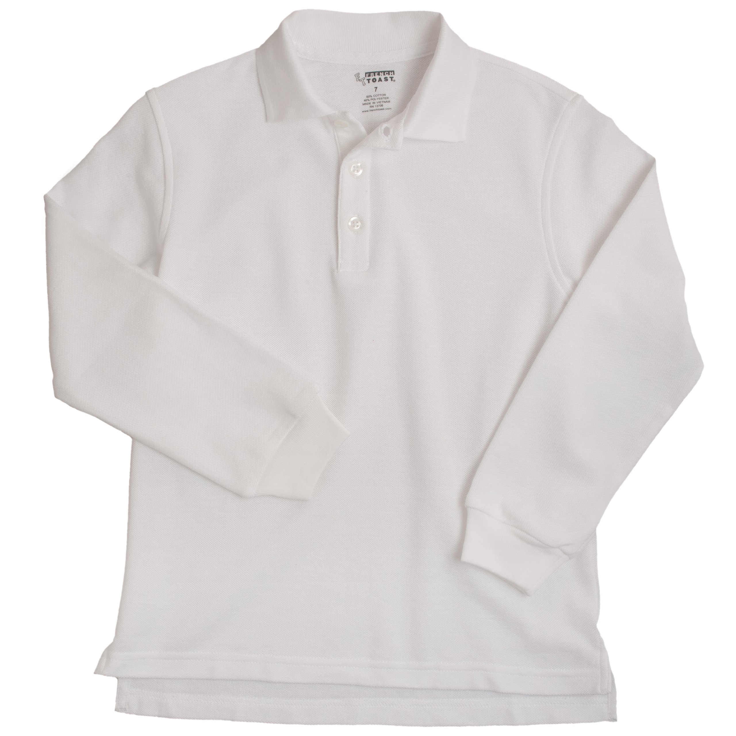 French Toast Boys Long Sleeve Pique Polo Shirt - School Uniform White - Perfect for Classroom, School Events and Daily Wear
