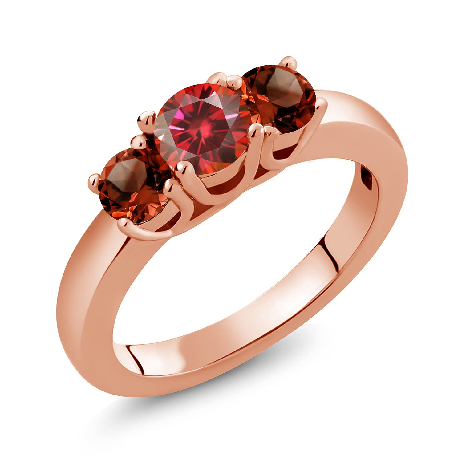 18K Rose Gold Plated Sterling Silver Red Garnet & Moissanite Ring Set (1.24 Cttw) – Elegant Jewelry for Weddings, Anniversaries & Special Occasions