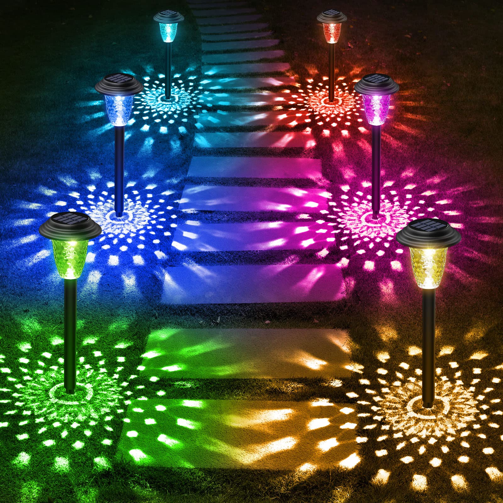 8 Pack Solar Pathway Lights Outdoor Waterproof - Color Changing & Warm White LED Solar Landscape Lights for Garden, Patio, Lawn, Yard | Solar Powered Decorative Lighting for Walkways, Driveways & Outdoor Decor