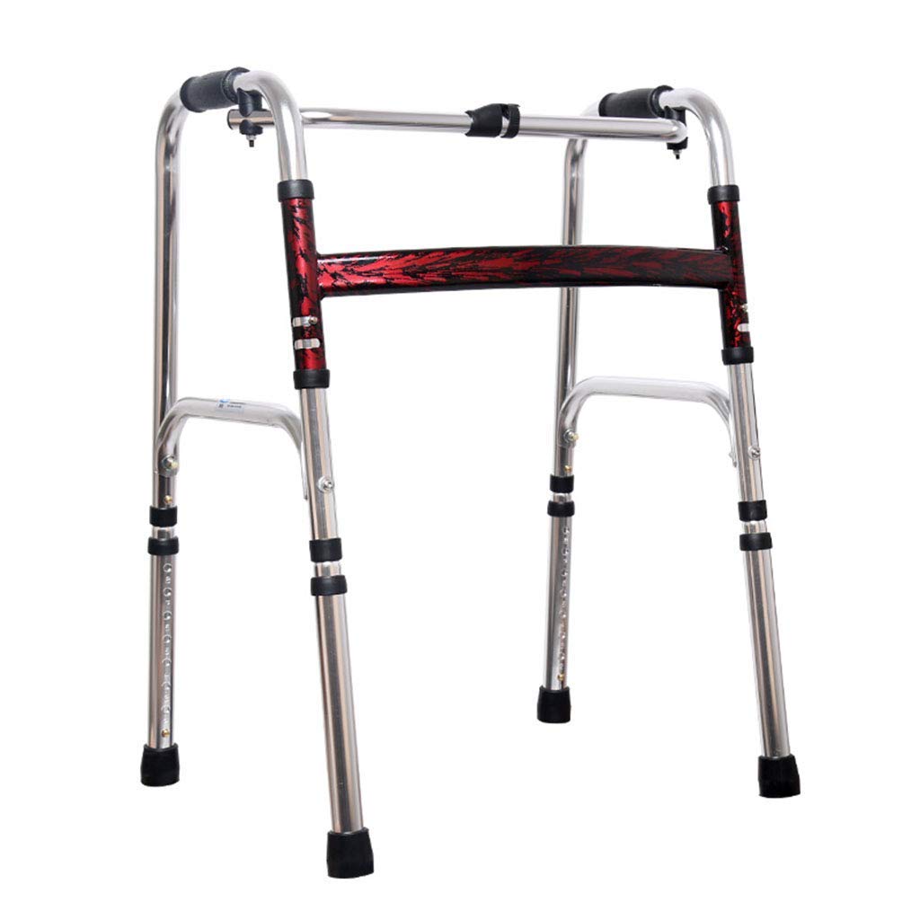 NOALED Lightweight Folding Aluminum Alloy Standing Walker for Rehabilitation - 4-Legged Walking Aid Crutch for Elderly & Hemiplegia Patients (Red) | Home Mobility Support for Seniors & Disabled Adults