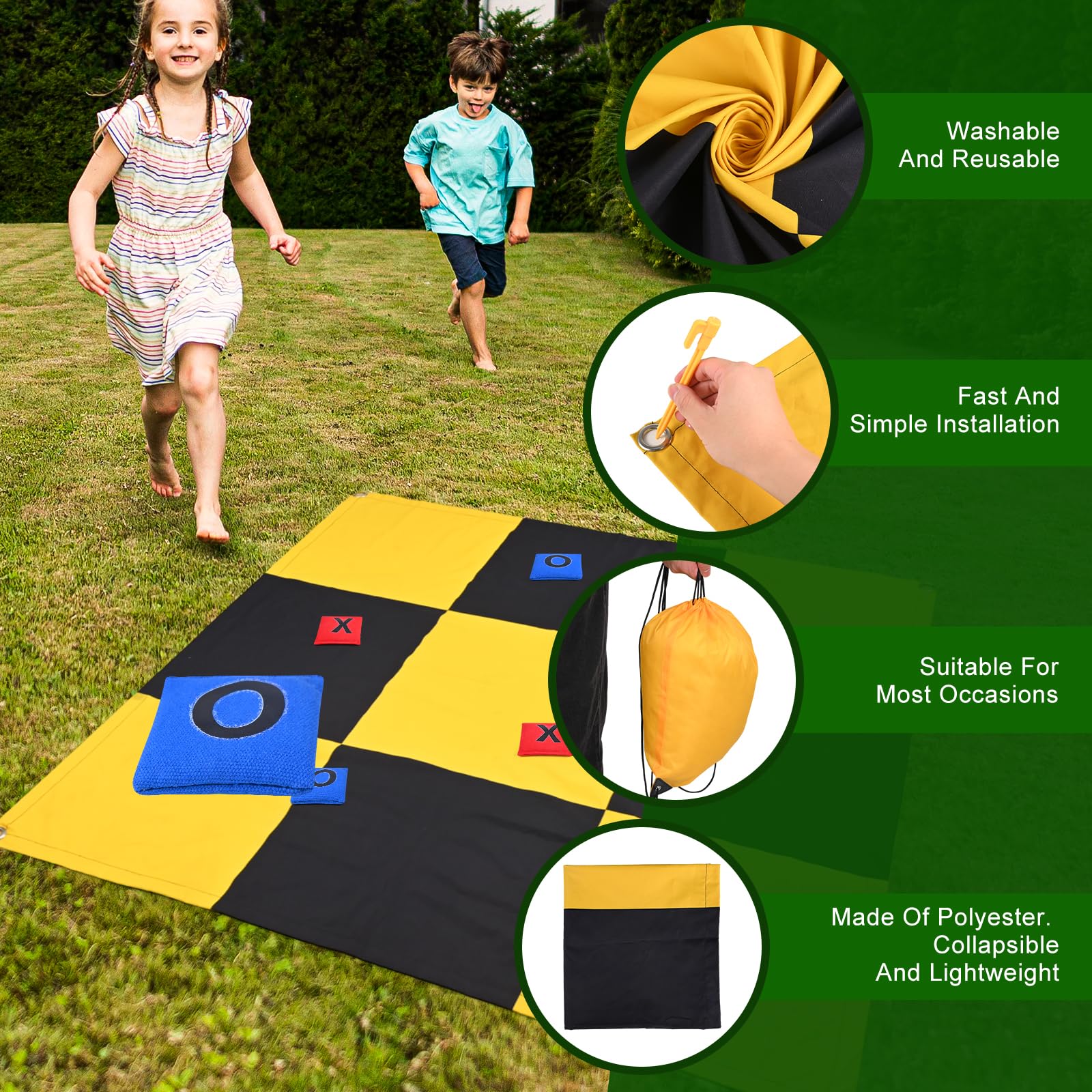 Giant 4ft x 4ft Outdoor Tic Tac Toe Game Set for Adults & Family - No Assembly Bean Bag Toss Backyard Lawn Game for Camping, Picnics, and Outdoor Parties
