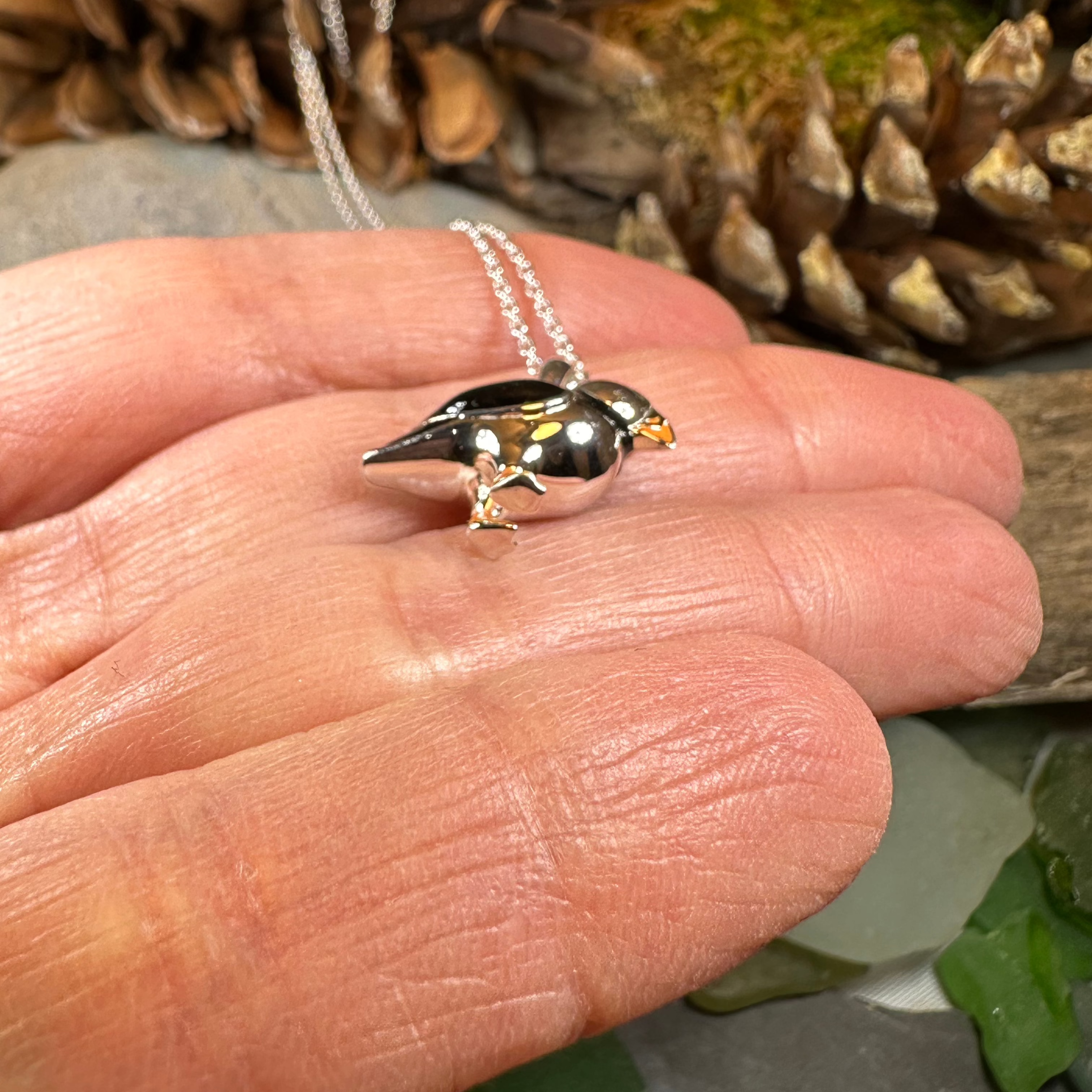 Handmade Enamel Puffin Pendant Necklace - Cute Bird Jewelry Gift for Women - Perfect for Casual Wear, Date Nights & Nature Lovers