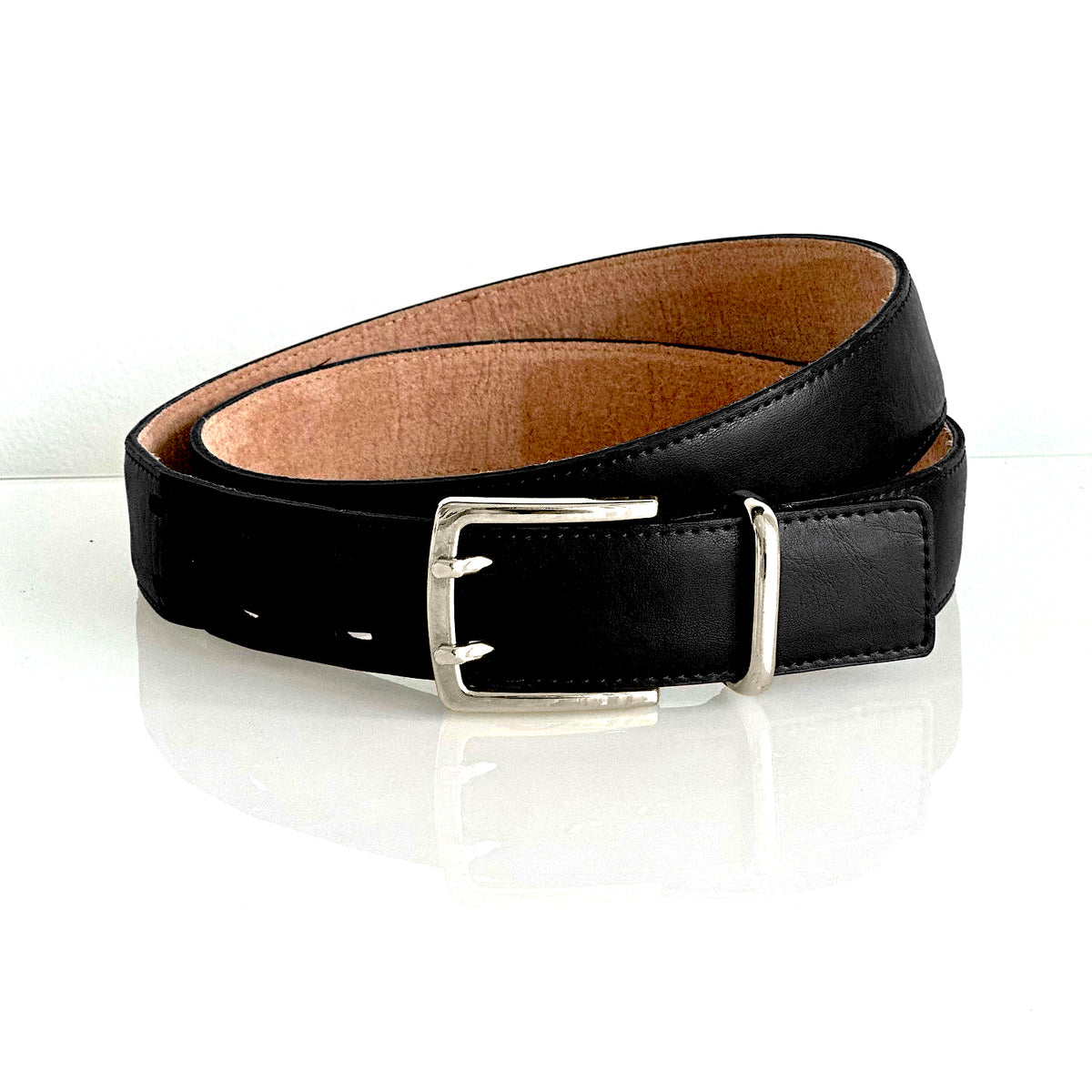 Bhava Black Apple Leather Double Prong Belt - Stylish & Durable for Men & Women | Perfect for Casual, Office & Formal Wear