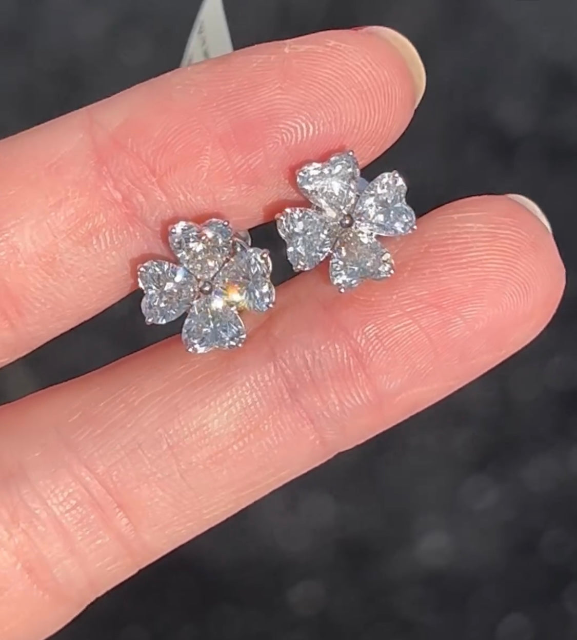 Heart-Shaped Lab Diamond White Gold Clover Stud Earrings - Elegant & Hypoallergenic Jewelry for Women, Perfect for Valentine's Day, Anniversary & Everyday Wear