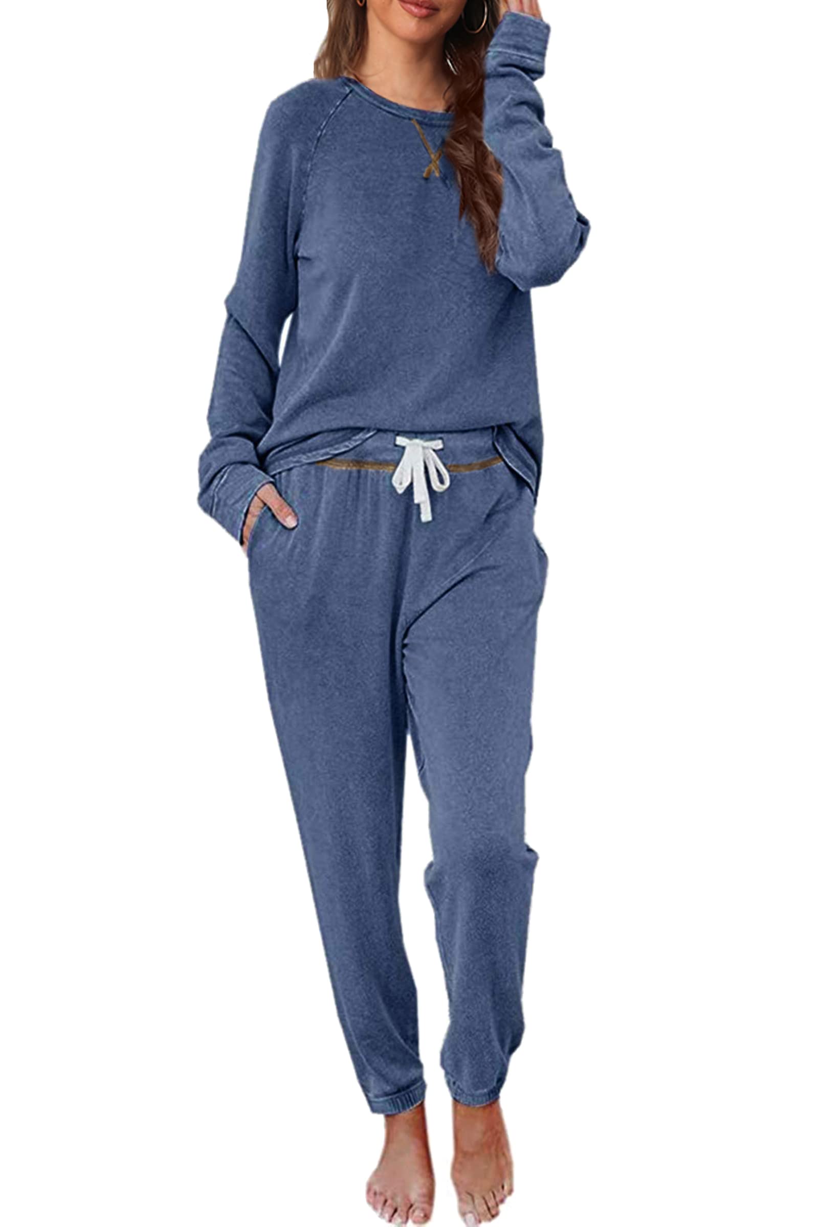 Cysincos Women's 2-Piece Sweatsuit Set - Long Sleeve Pullover & Drawstring Jogger Pants - Soft Loungewear & Pajama Outfit for Women - Perfect for Yoga, Running, Travel & Home Relaxation