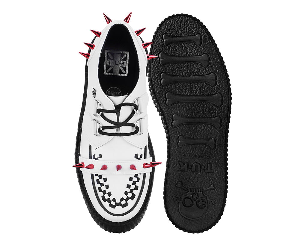 White Leather Spike Viva Mondo Creeper Shoes - Punk Rock Gothic Boots for Women & Men - Perfect for Concerts, Halloween & Alternative Fashion