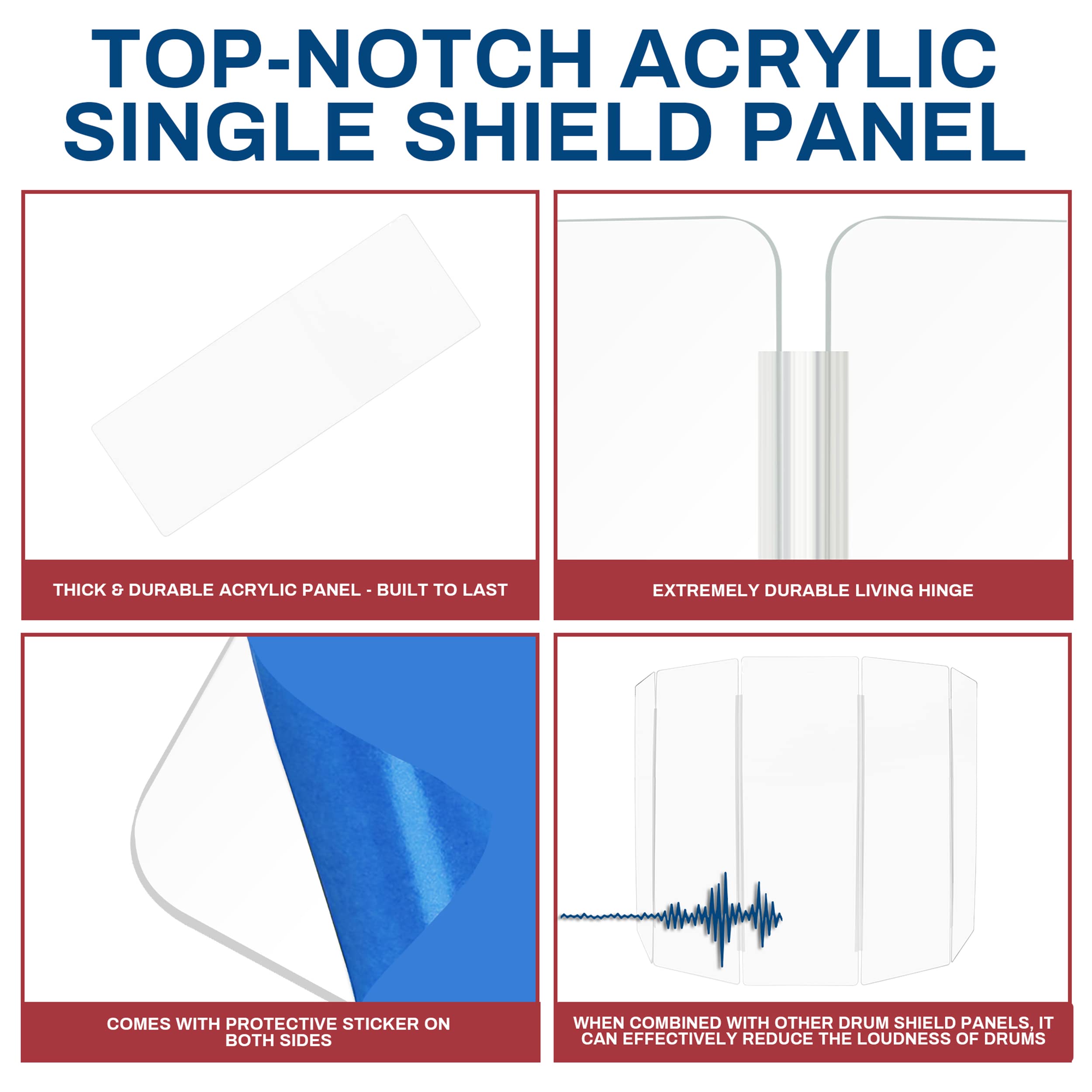 6ft Drum Shield with Plastic Hinges - Clear Acrylic Panel for Noise Reduction | Drum Screen for Home Studios, Live Performances & Practice Rooms