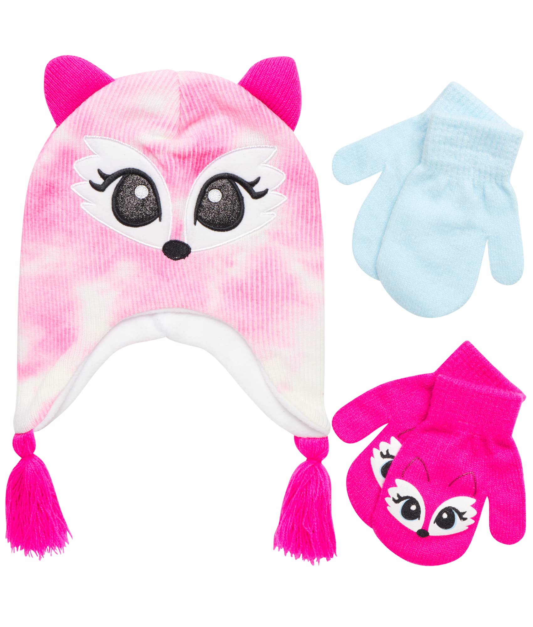 Girls Critter Winter Hat and 2 Pair Gloves Set for Toddler & Little Girls - Cozy Outdoor Play & Snow Day Essentials