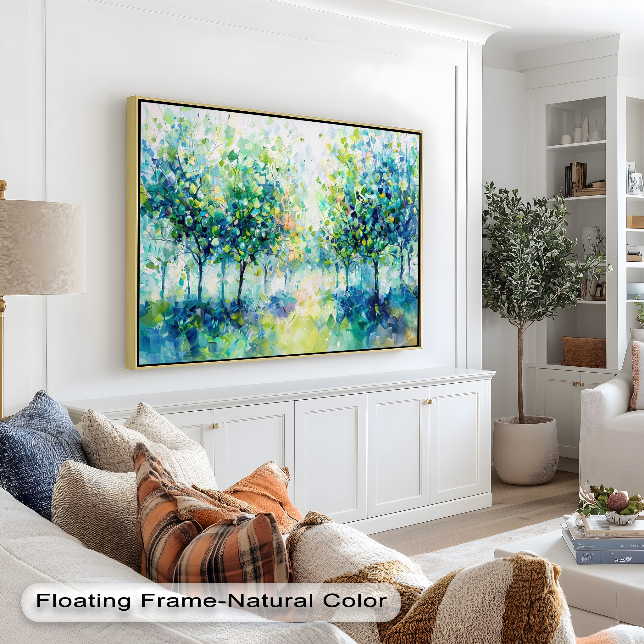 Blue & Green Forest Landscape Abstract Nature Oil Painting - Handmade Canvas Wall Art for Living Room, Bedroom & Office Decor