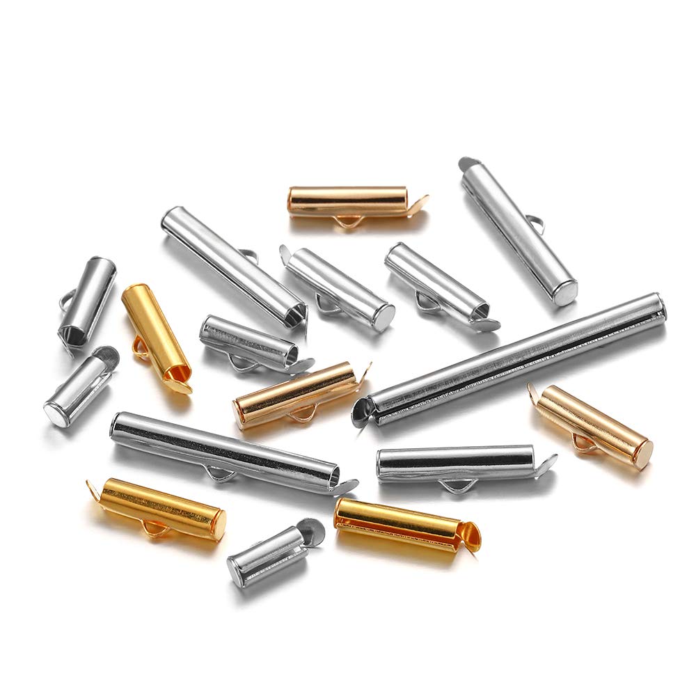 30-50Pcs Gold Crimp End Beads & Jewelry Clasps - 30mm Slide On End Tubes, DIY Beading Connectors for Bracelets & Necklaces - Perfect for Jewelry Making, Crafting & Gift Accessories (50Pcs)