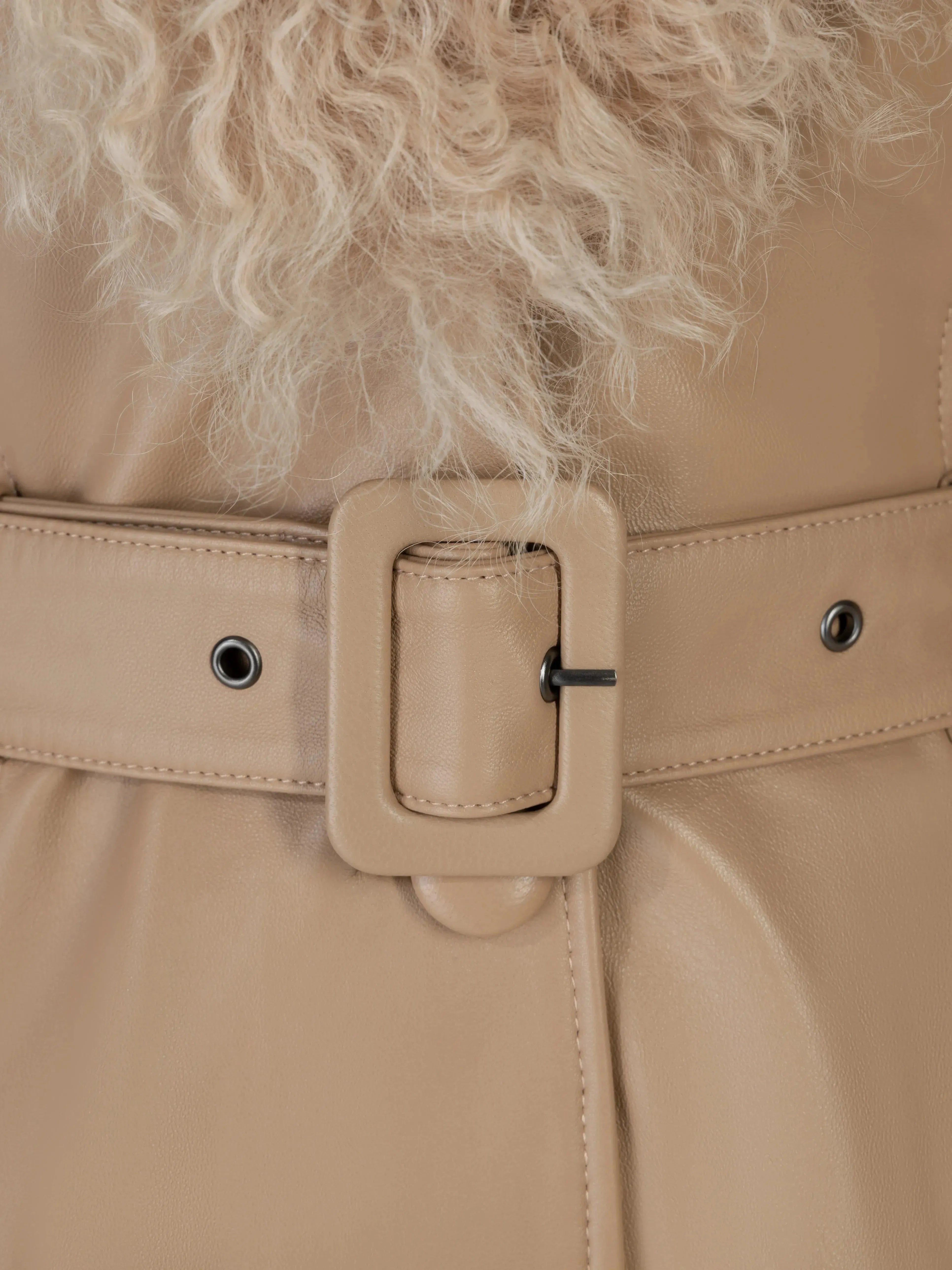 Luxury Faux Shearling Trim Leather Coat for Women - Winter Fashion Outerwear for Casual & Evening Wear