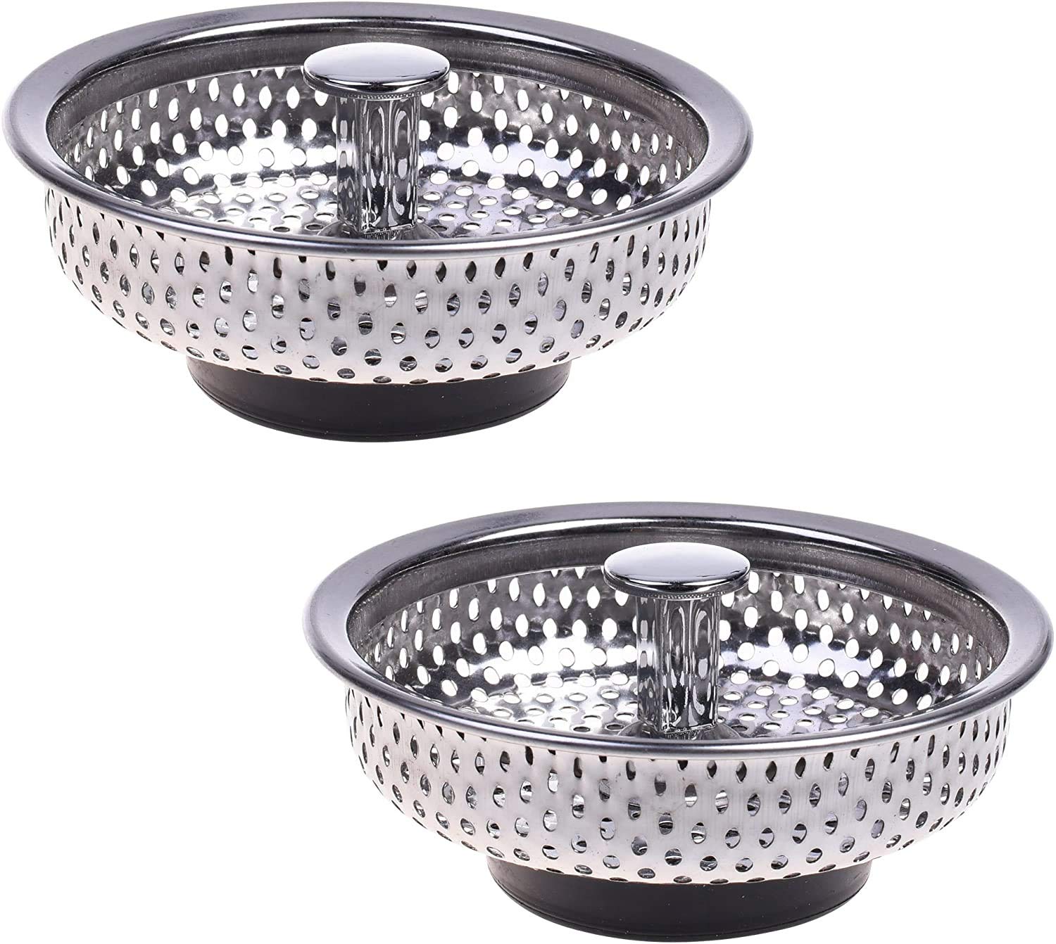 2-Pack Kitchen Sink Drain Strainer Basket & Stopper - Stainless Steel Mesh Filter for Hair, Food Debris - Perfect for Bathroom, Laundry, and Kitchen Sink Drain Protection